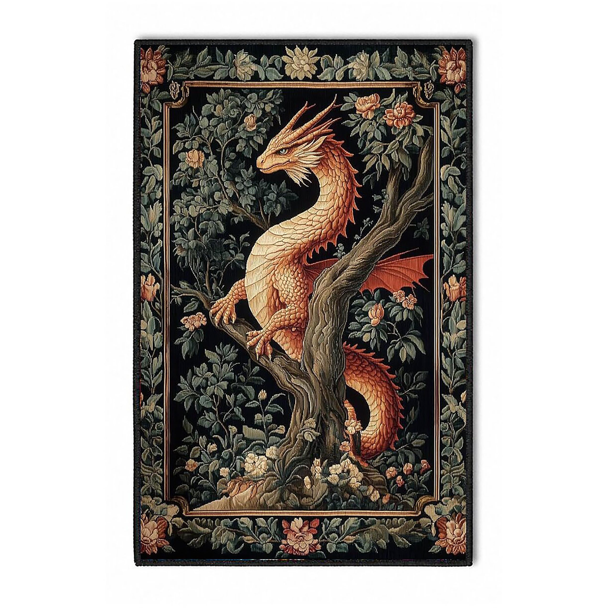 Jumpeak Teppich Teppiche, westliche Drachen- und Blumenmuster, Festtagsgeschenke, Rechteck, Höhe: 5 mm, Rectangular, 5mm dick, faux cashmere, indoor rug, machine-washable rug