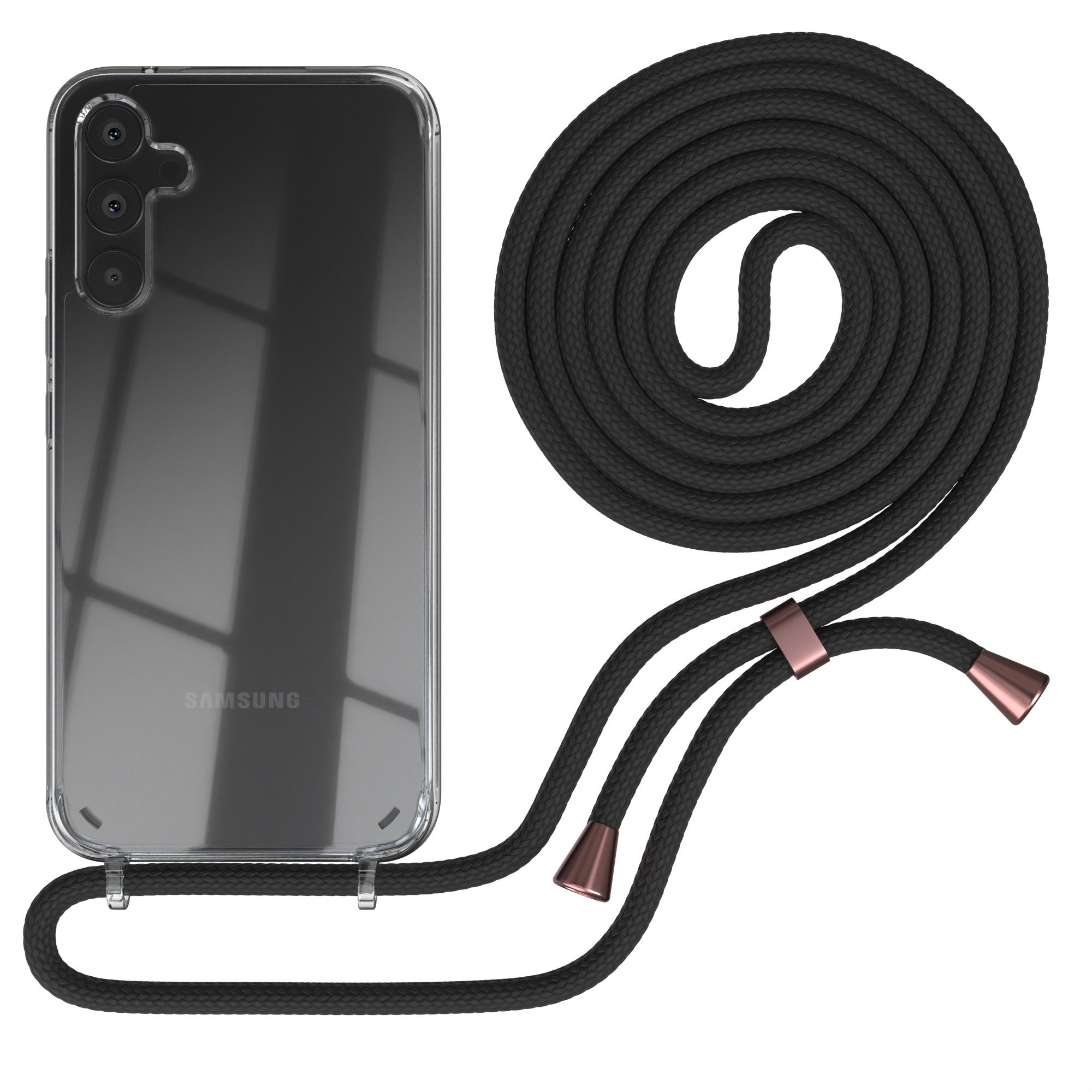 EAZY CASE Handykette Hülle mit Kette für Samsung Galaxy A34 6,6 Zoll, Handykordel Smartphonekette für Unterwegs Festivalbag Schwarz Rosé