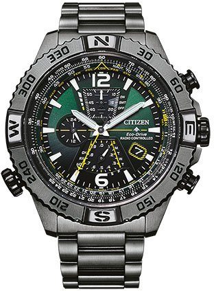 Citizen Funkchronograph Promaster Eco-Drive Navihawk, AT8227-56X, Armbanduhr, Herrenuhr, Solar, Stoppfunktion