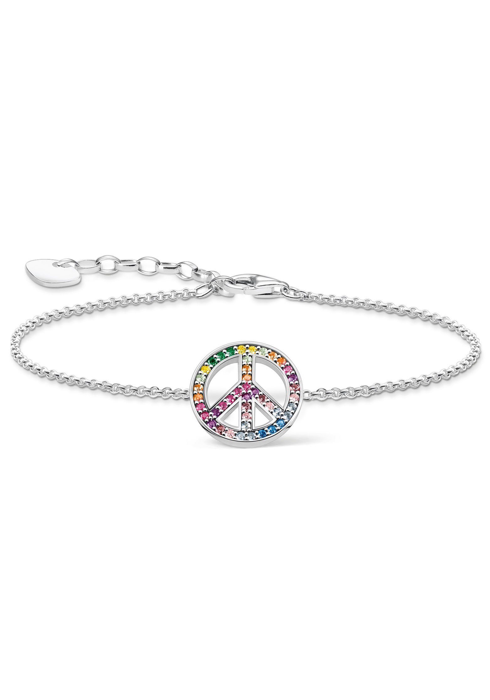 THOMAS SABO Armband Peace-Zeichen Silber geschwärzt, A2071-318-7-L19V, mit Glas-Keramik Stein, Korund (synth), Zirkonia (synth)