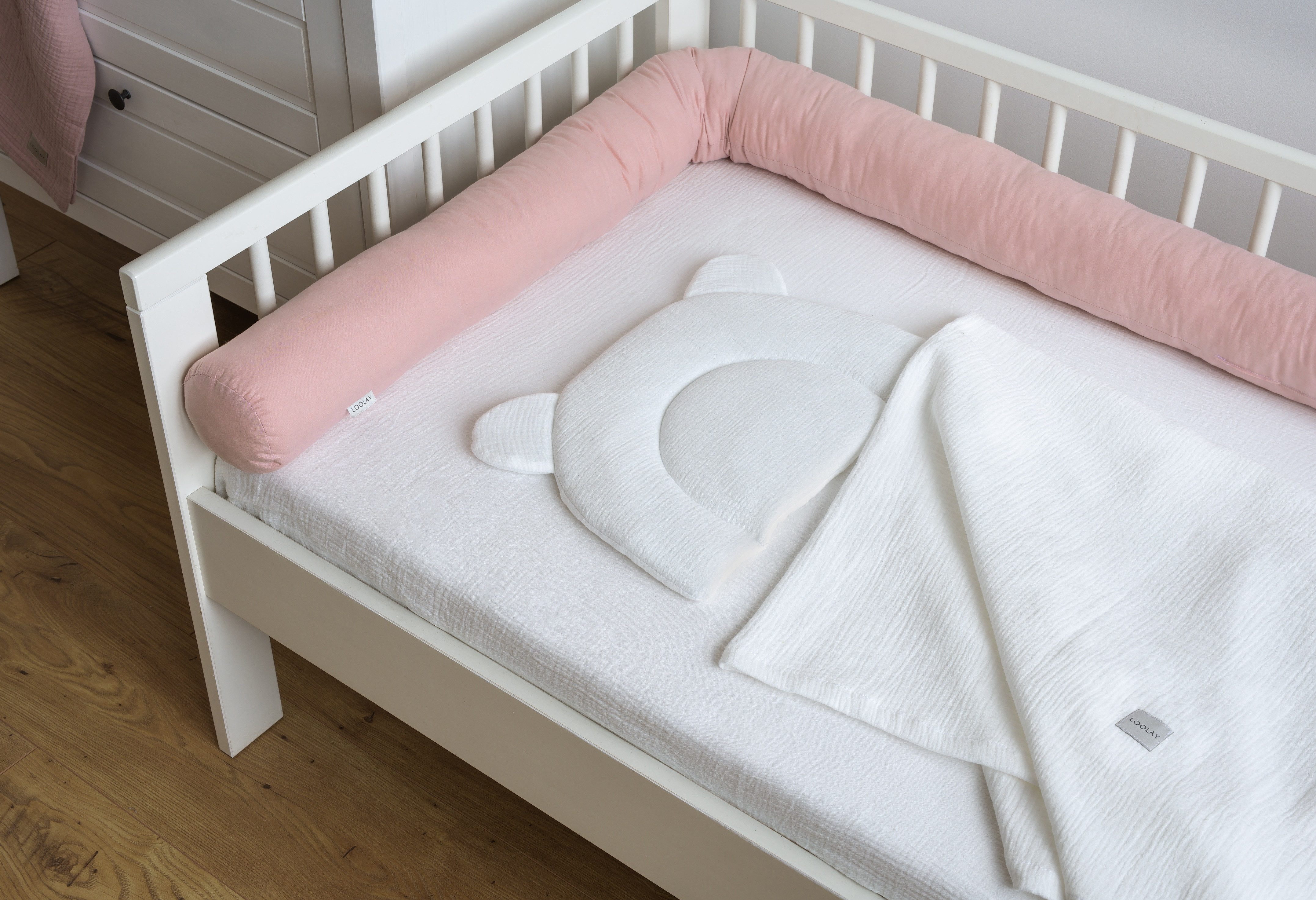 Loolay Nestchenschlange 100% ROSA Baumwolle Multifunktion PREMIUM Bettschlange Stoffschlange, (STAUBROSA Bettumrandung Krabbeldecke Babybett Umrandung Schlange Bett Kopfschutz, Zierkissen Bettrolle Dekokissen Zugluftstopper ALTROSA GESCHENK), LOOLAY® - 100% Europäische Stoffe und Kleinserien-Nähen!