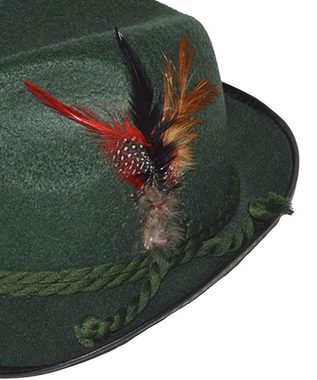 Karneval-Klamotten Trachten-Kostüm Bayernhut grün Federn mit Hosenträger Edelweiß rot, Oktoberfest Hut Tiroler Hut mit Hosenträger passend zu Oktoberfesten