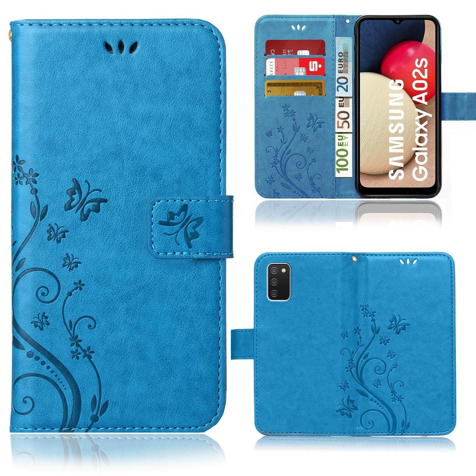 Numerva Handyhülle Bookstyle Flower Handytasche Schutzhülle für Samsung Galaxy A02s, Klapphülle Flip Cover mit Blumenmuster