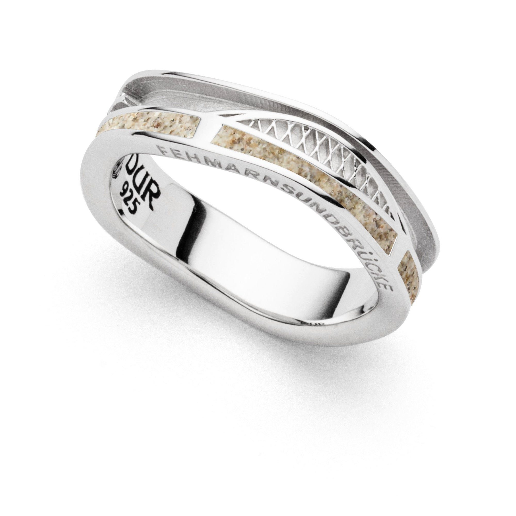 Fingerring DUR Schmuck: Ring, "Strandwellen", Fehmarnsundbrücke, hell matt rhod.
