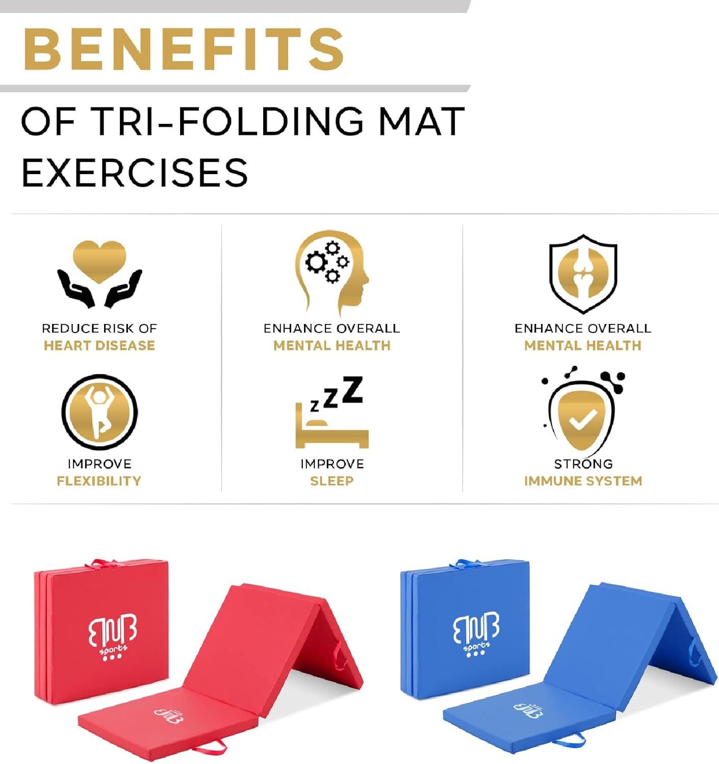 BNB SPORTS Sportmatte Premium Tri-Folding Thick Gymnastic Mat & Home Sports