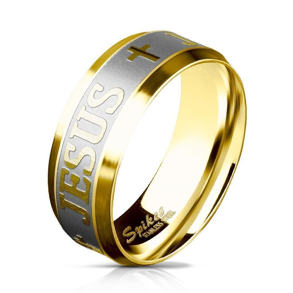 BUNGSA Fingerring Ring Kreuz & Jesus Gold aus Edelstahl Unisex (Ring, 1-tlg), Damen Herren