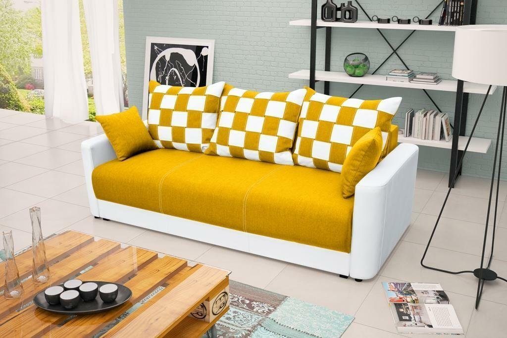 JVmoebel Sofa, Gelb/Weiß Mit Bettfunktion
