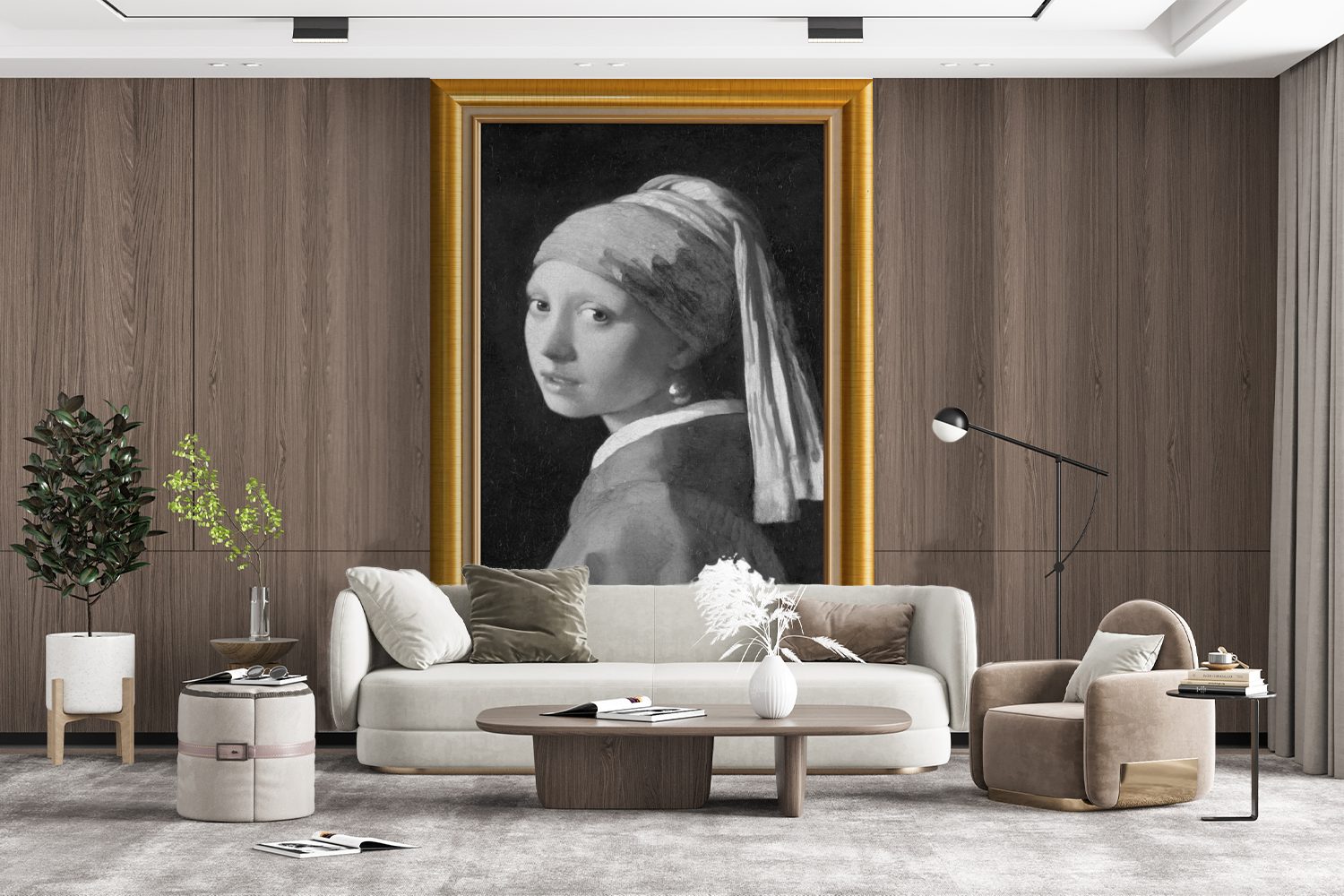 MuchoWow Fototapete Mädchen mit einem Wandtapete Liste - Wohnzimmer, St), bedruckt, Vinyl Montagefertig Vermeer Matt, - für Perlenohrring - Tapete (3 Gold