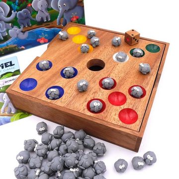 ROMBOL Denkspiele Spiel, Brettspiel Elefantenspiel - Würfelspiel mit süßen Elefanten für die ganze Familie, Holzspiel