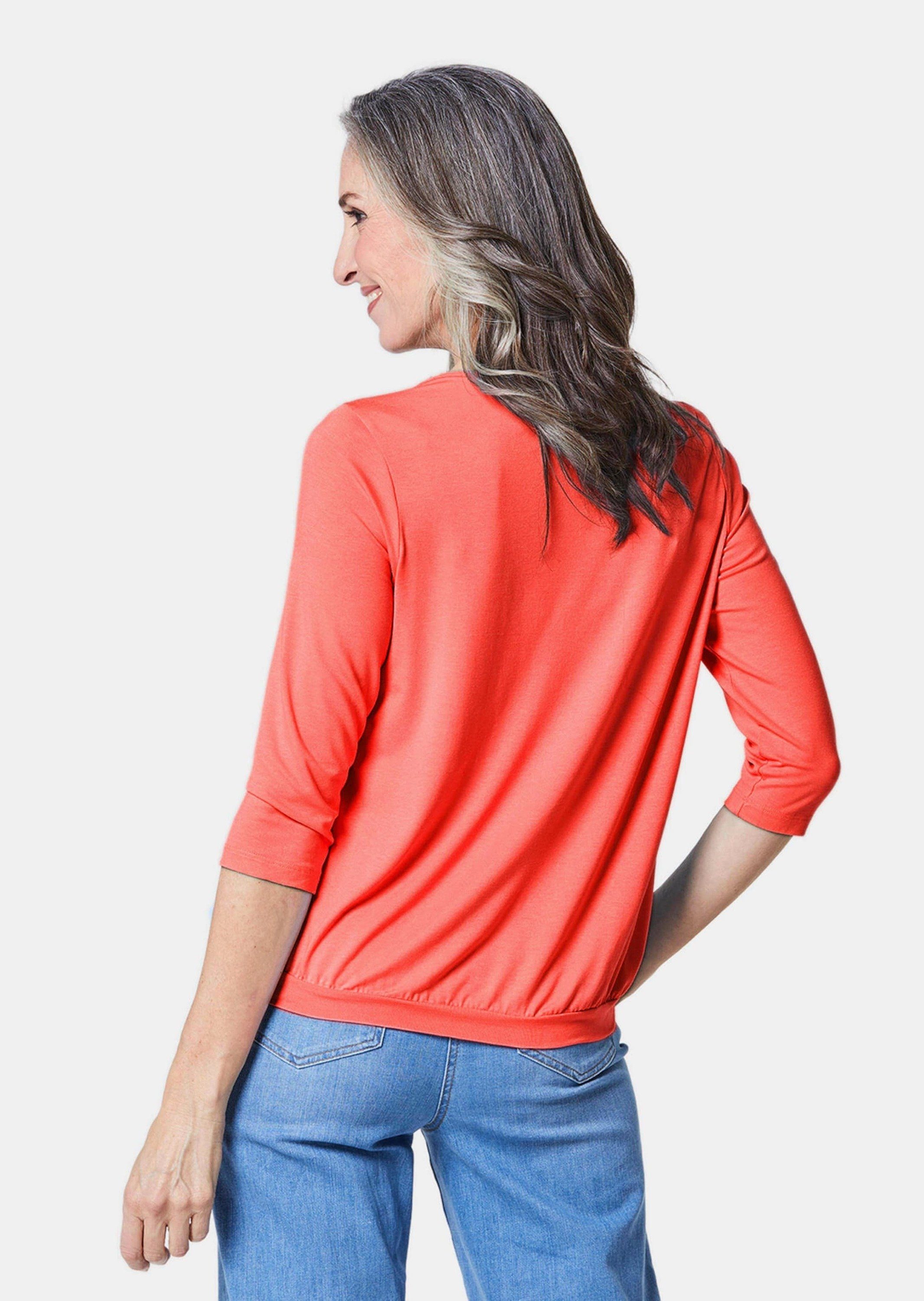 GOLDNER Shirtbluse Chiffon-Shirt mit 3/4-Arm, Rundhals Damen Sommerbluse, Halbarm, Feierlich, weich, Kunstfaser, Chiffon