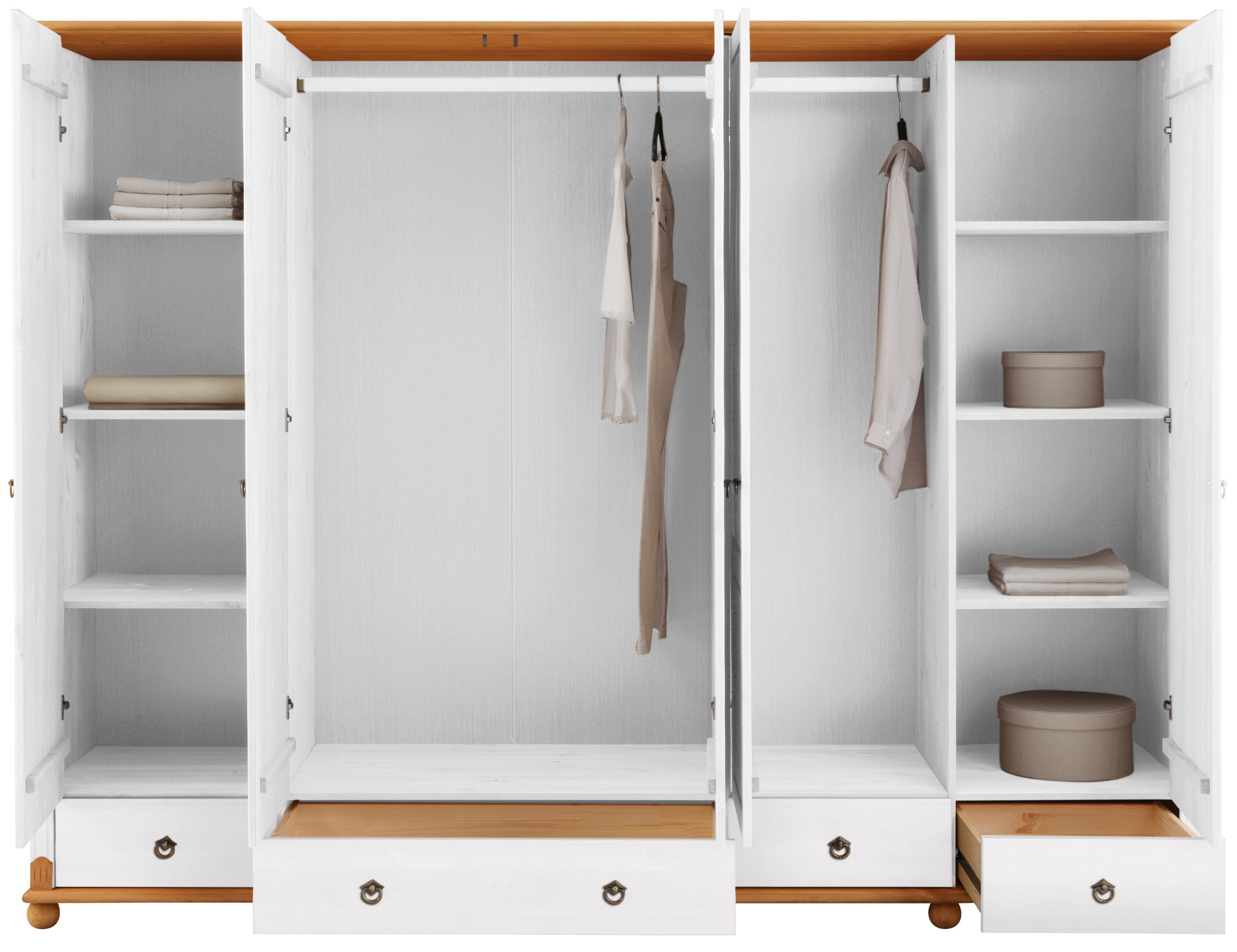 OTTO home Kleiderschrank Tessin (B/H/T ca. 245/191/59 cm) Breite 245 cm, Kiefer massiv, mit Spiegel