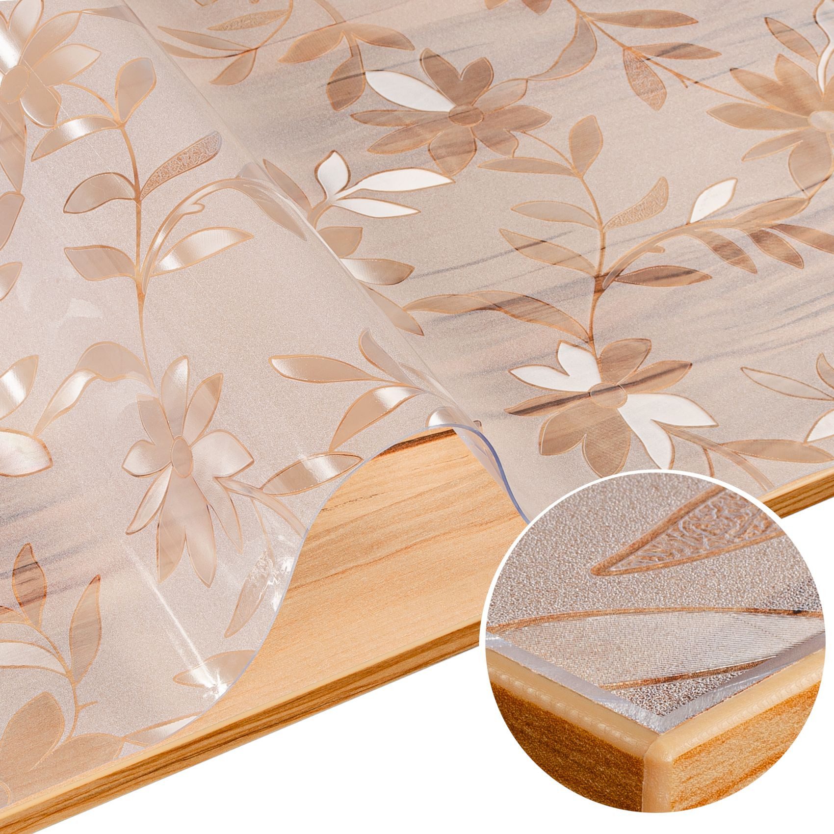 ANRO Tischdecke FLOKY Blume mattiert einseitig 1,5mm Tisch Schutzfolie Geruchsneutral (Rolle 1-tlg, eine Folie), Pflegeleicht 90x100cm Prägung mit Motiv Weiß