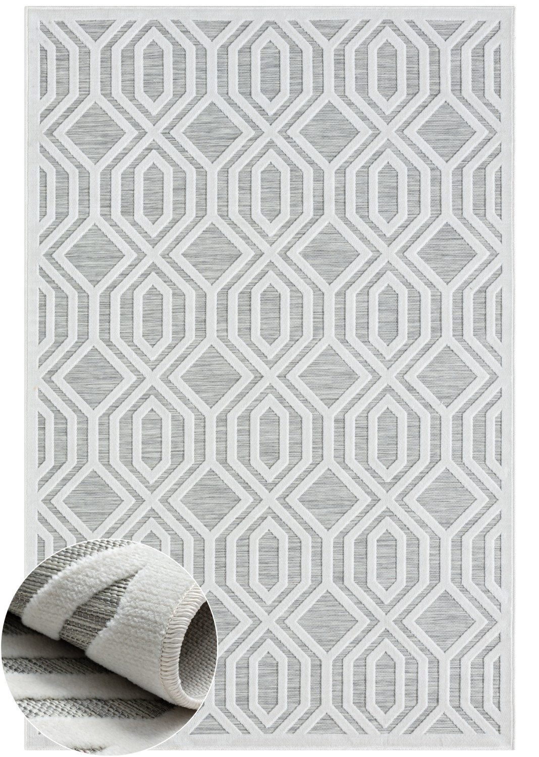 Wohnando Teppich MY-RUG Outdoor-Teppich "Fantasia" 150x80 cm, grau, rechteckig, Höhe: 8 mm, mit schlichtem Hoch-Tief-Design