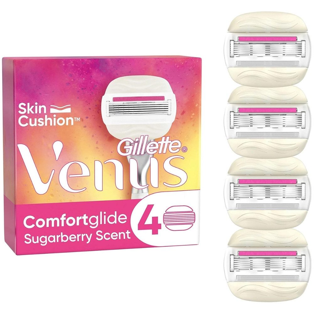 Gillette Venus Rasierklingen Comfortglide Sugarberry Scent Ersatzklingen, 4-tlg., 4er Pack, Olay-Hautpflege und angenehmem Sugarberry-Duft