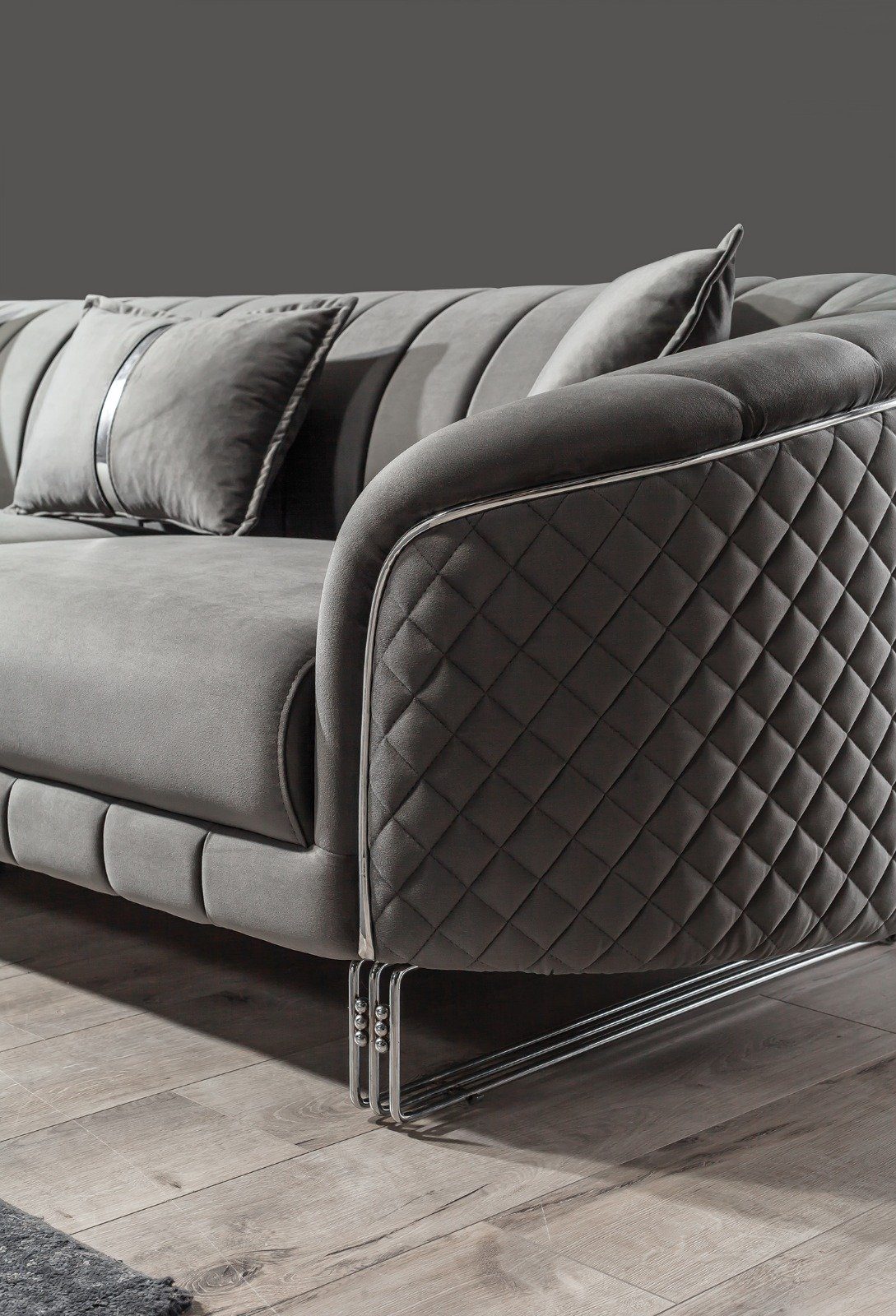 1 Porto, Möbel 3-Sitzer, pflegeleichter Grau Quality Villa Sofa Turkey, Made Stk. Mikrofasersamtstoff in