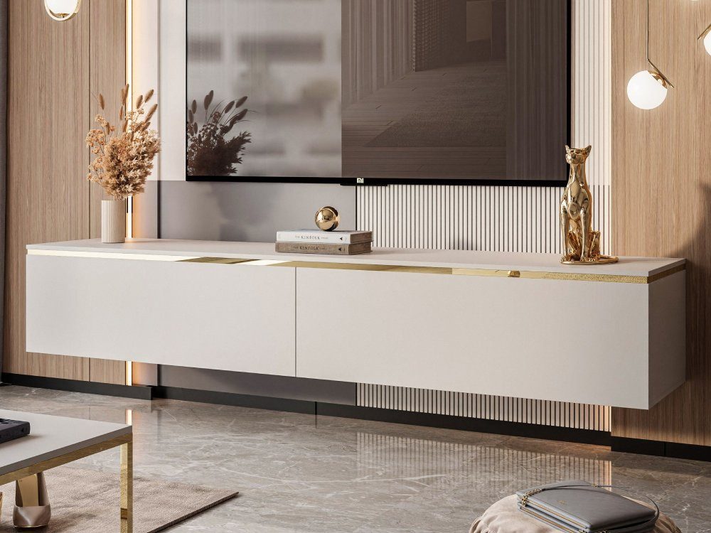 ALLHOUSE24 TV-Schrank PEONY Weiß/Schwarz/Kaschmir, hängend oder mit goldenen Beinen (1x TV Schrank) Breite 180 cm
