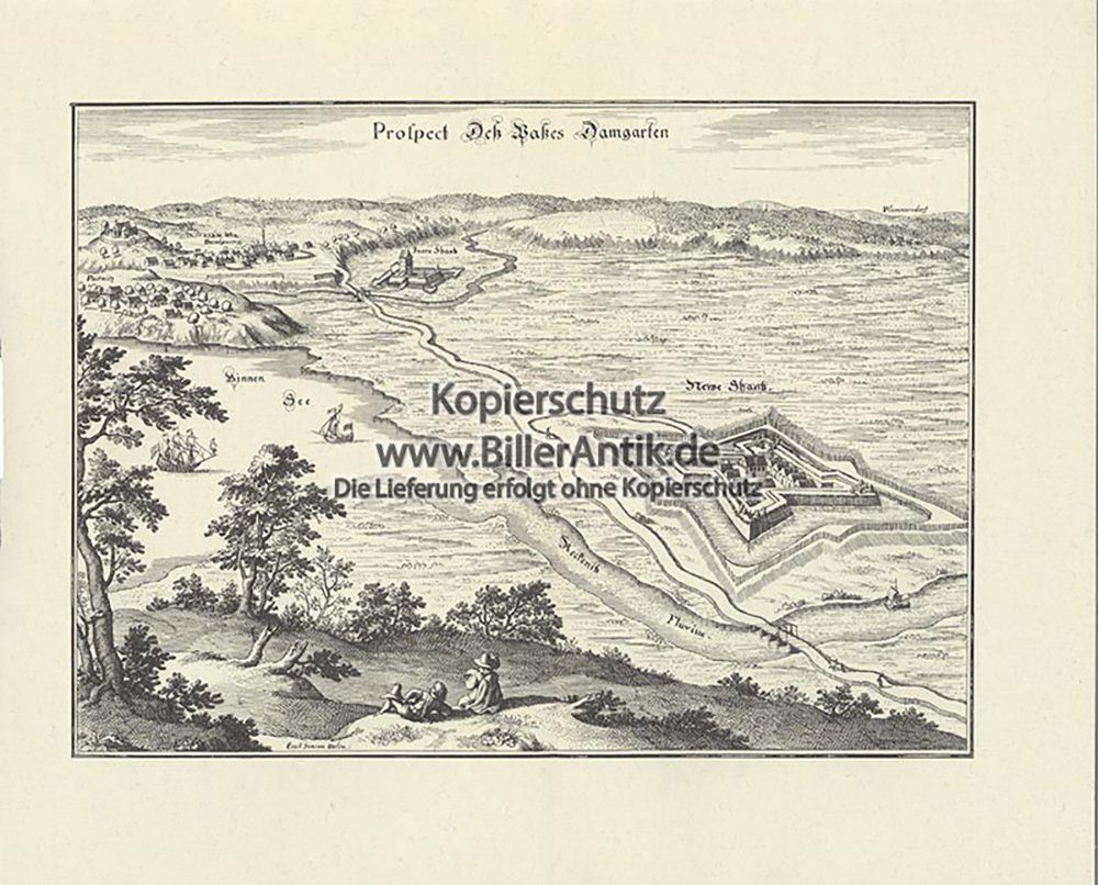 Kunstdruck Prospekt des Passes Damgarten mit Neuer-Schanze Kupferstich Merian O 0
