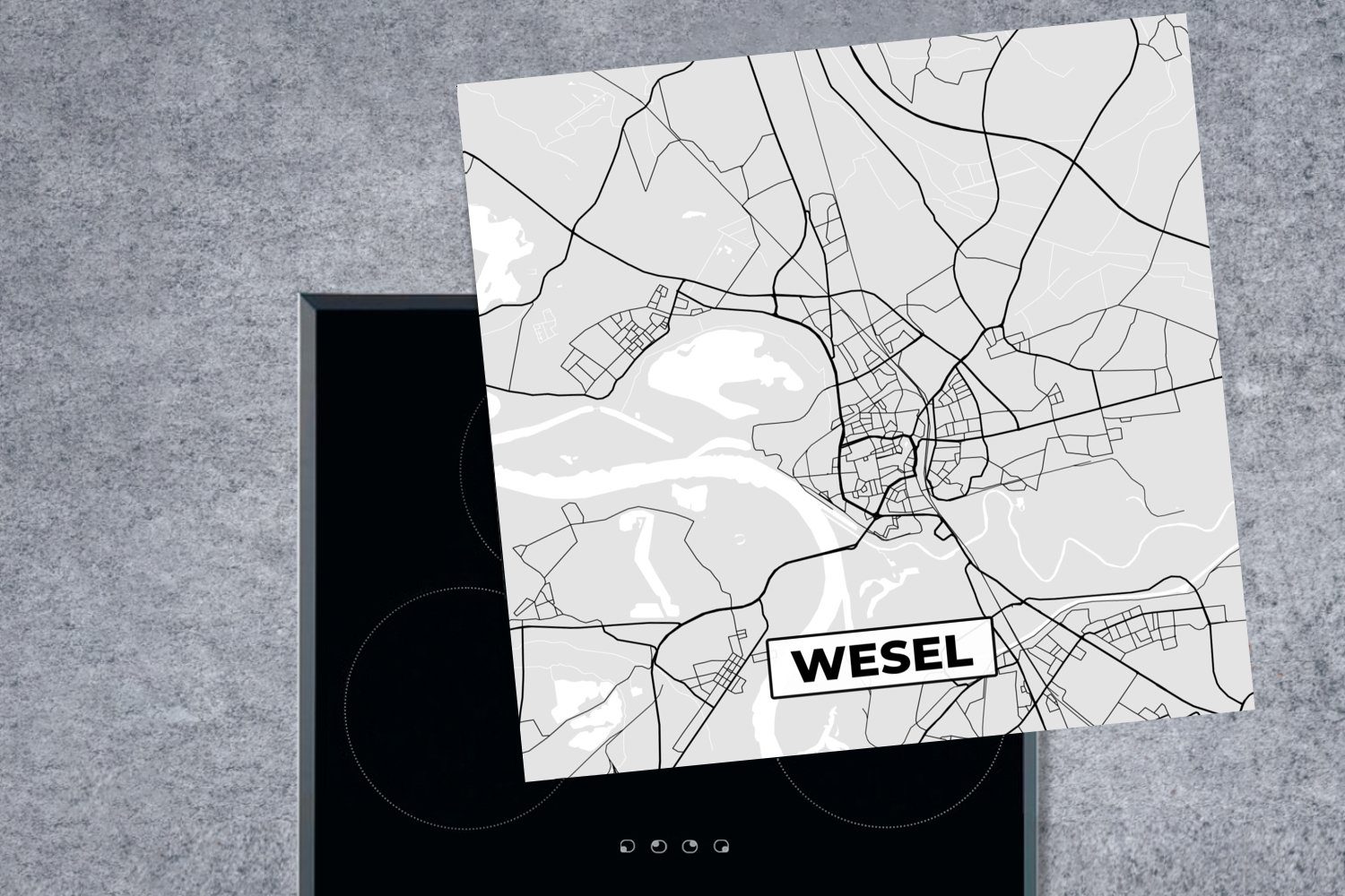 cm, küche Stadtplan (1 Ceranfeldabdeckung, - Vinyl, Herdblende-/Abdeckplatte MuchoWow Wegbeschreibung, - Deutschland - - Wesel tlg), Arbeitsplatte 78x78 für Karte