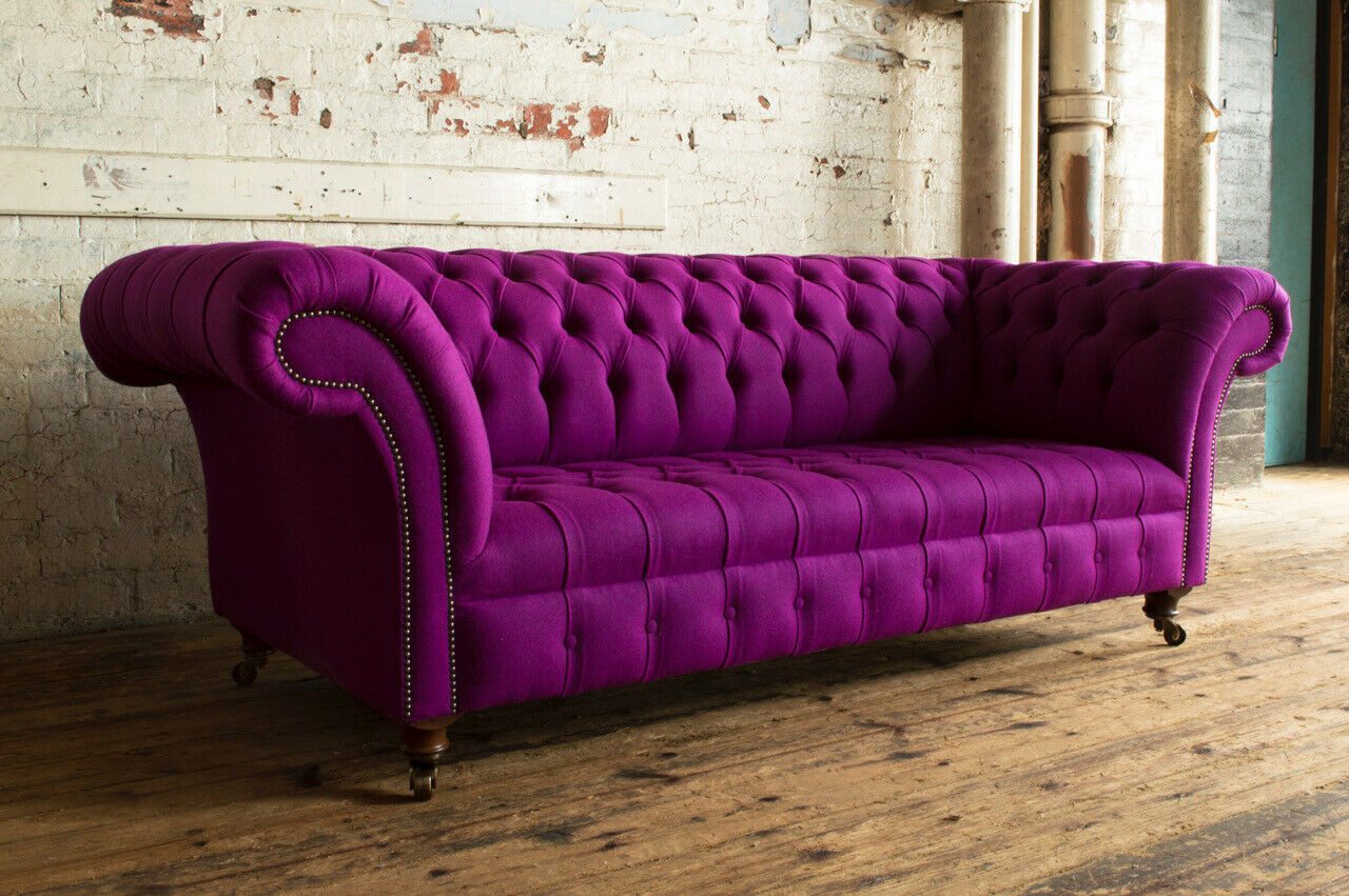 JVmoebel Chesterfield-Sofa Designer Sofa Chesterfield-Stil Lila aus Samtvelours, Packung, Made in Europa