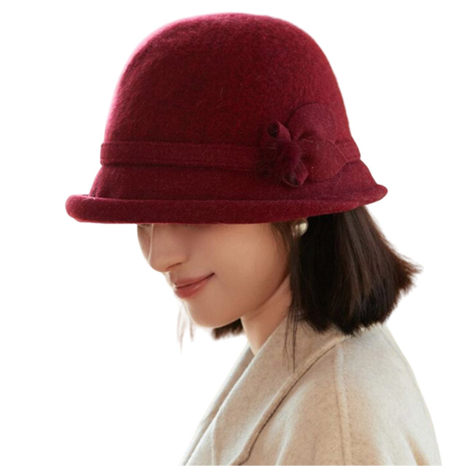 Refttenw Filzhut Glockenhut Vintage Wolle Wintermütze Damen Winter Filzmütz günstig online kaufen