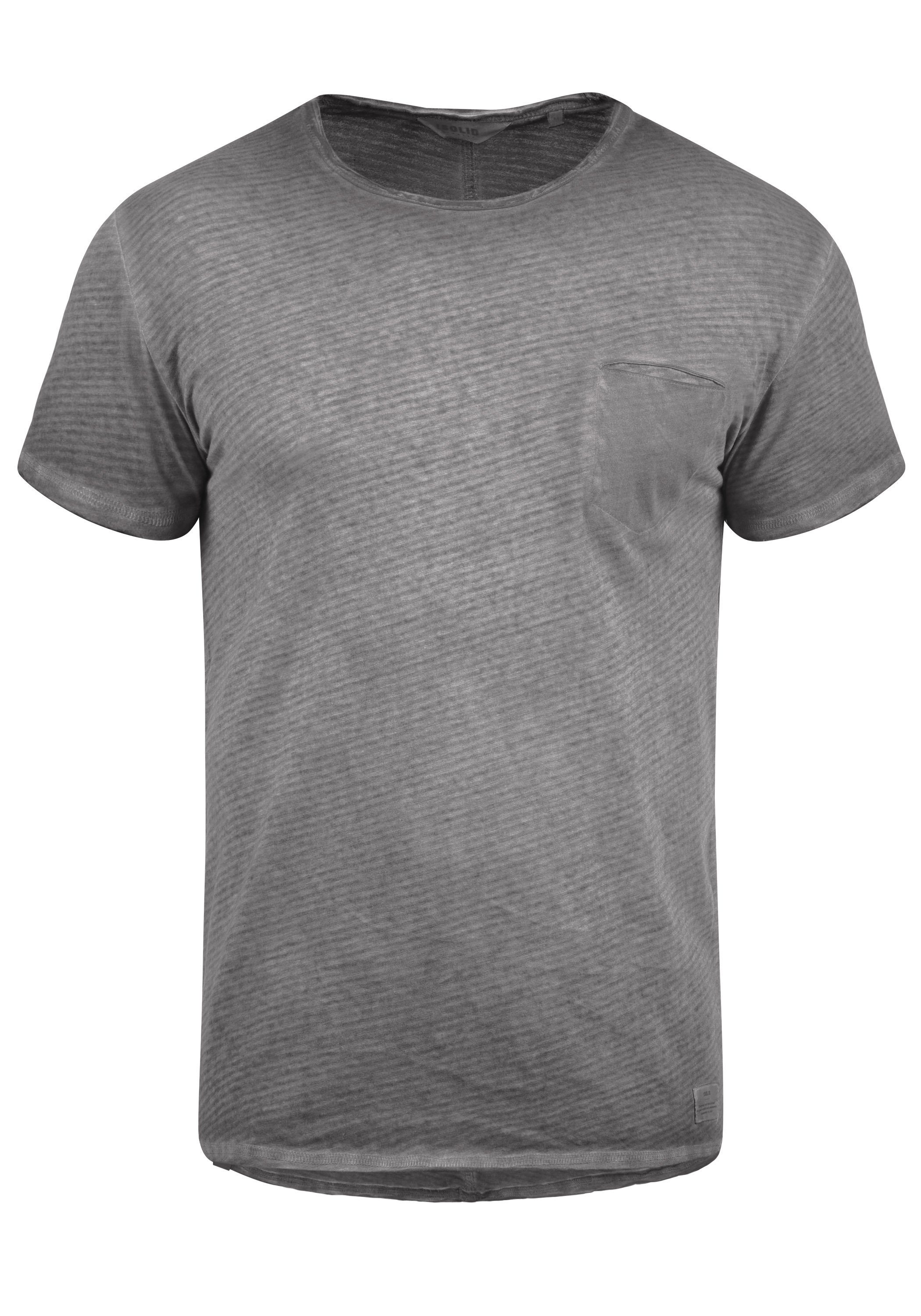 !Solid Rundhalsshirt SDRoy Kurzarmshirt mit Brusttasche Mid Grey (2842)