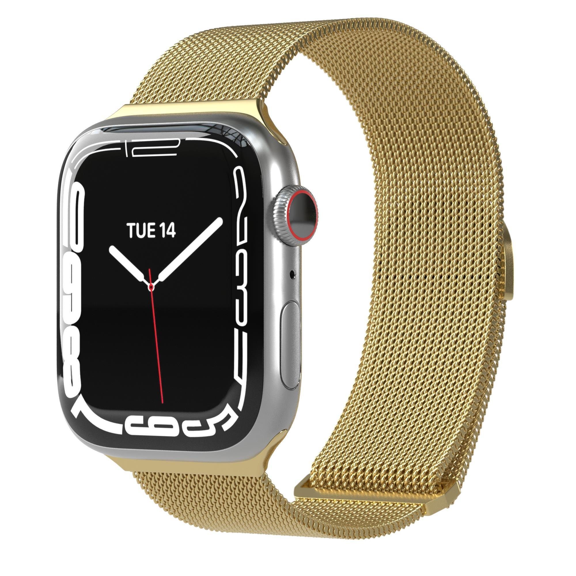 EAZY CASE Uhrenarmband Metall Band für iWatch 9 8 7 6 5 4 3 2 1 SE Ultra, Uhrenarmband Apple Watch 49mm 45 mm 44 mm 42mm Magnetverschluss Gold