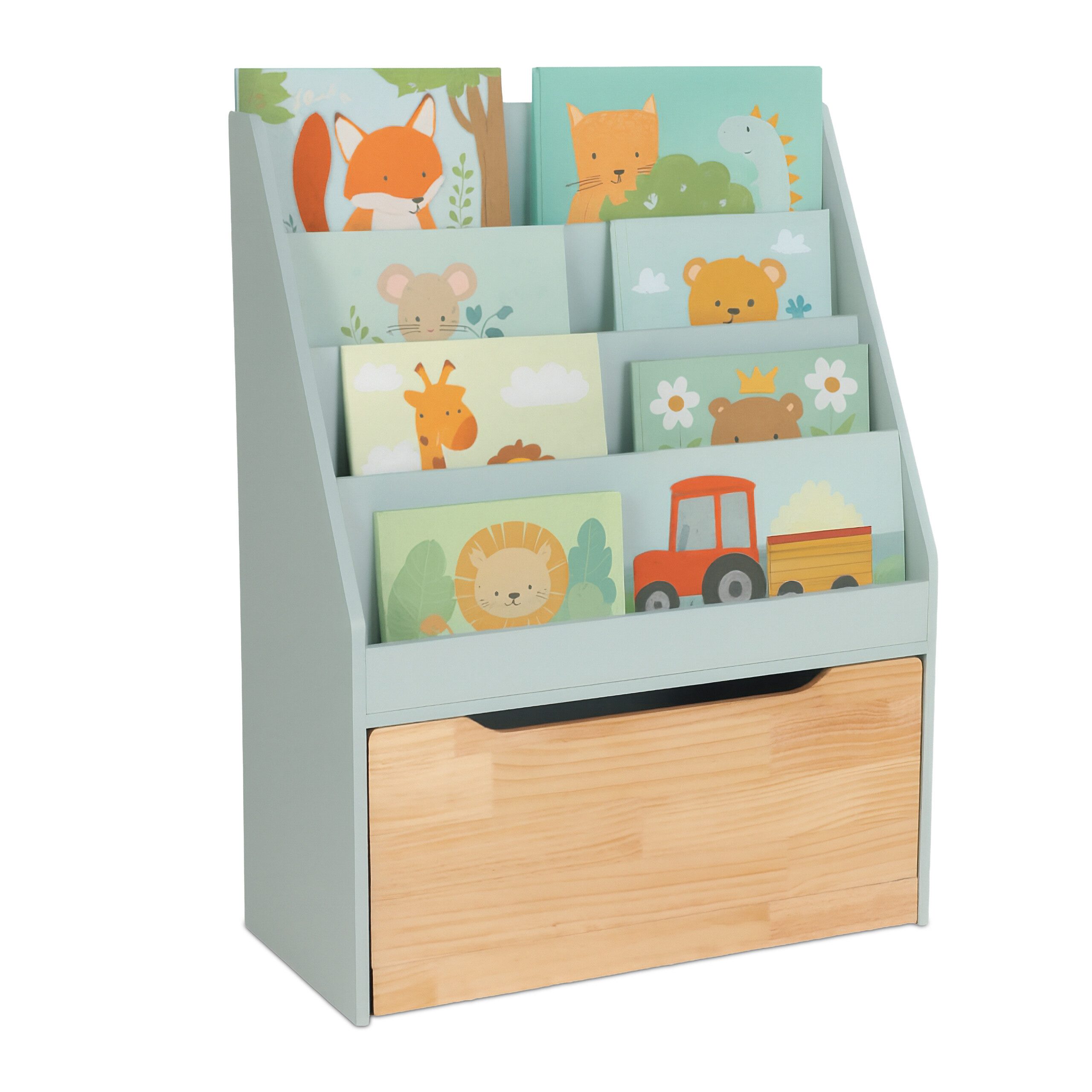 relaxdays Bücherregal Kinder mit Spielzeugkiste, Mint günstig online kaufen