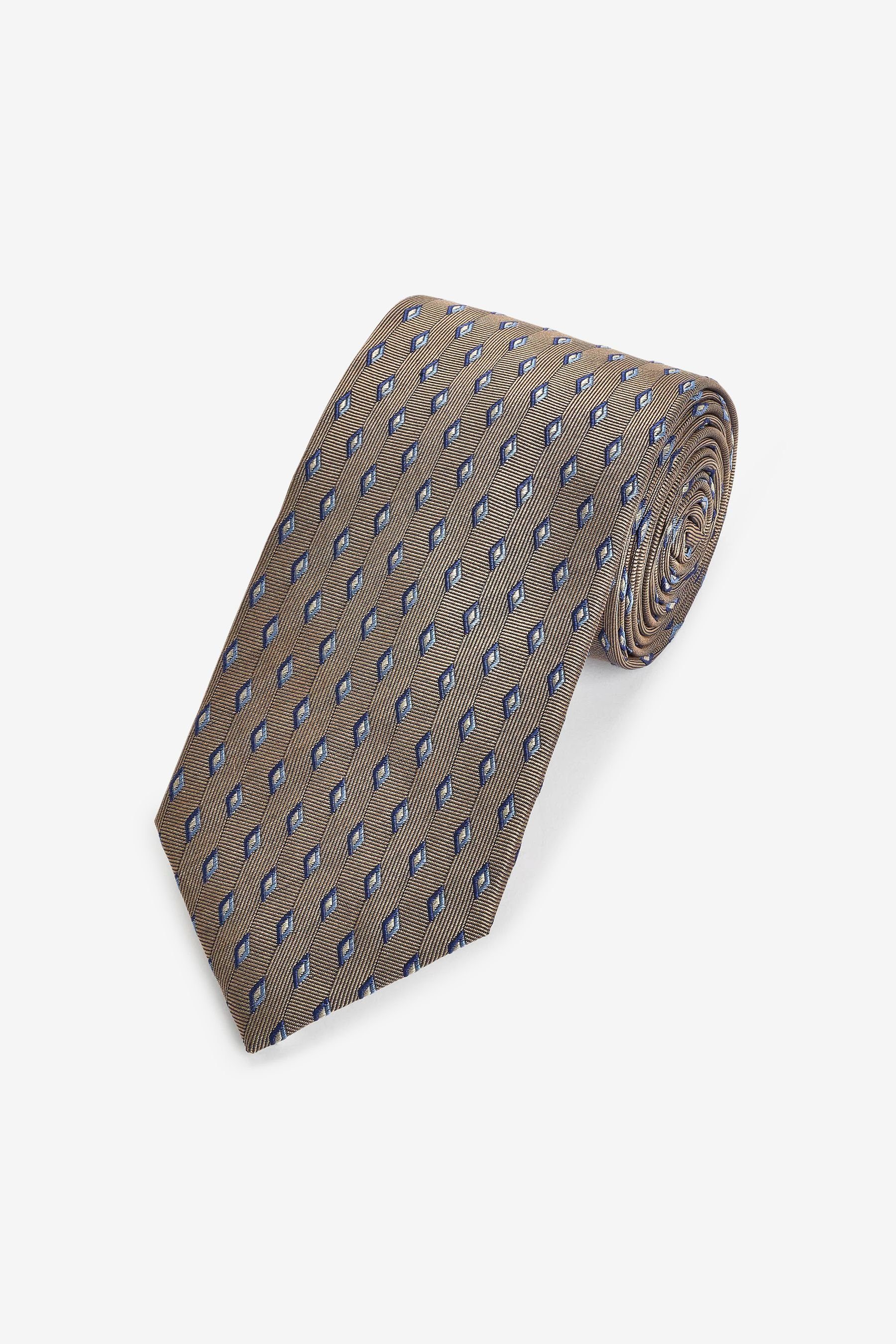 Krawatte breit Next Brown Seidenkrawatte, Strukturierte (1-St) Geometric Neutral