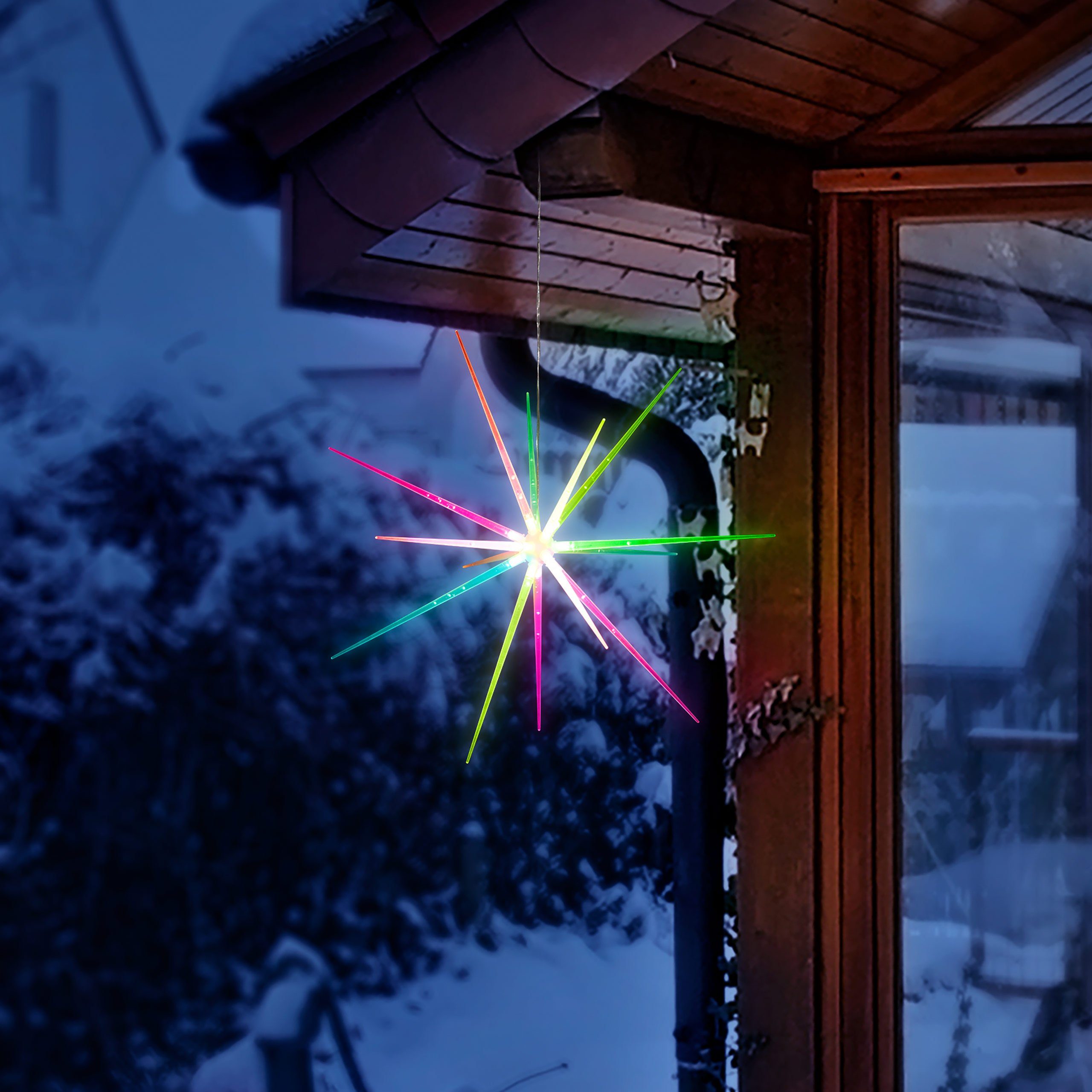 Raburg LED LEDs, BUNT, batteriebetrieben, 6/18-Timer, cm 3-D 51 ca. mit inkl. Stern blinkend, Weihnachtsdeko, Ø, 14 Batterien Befestigungshaken