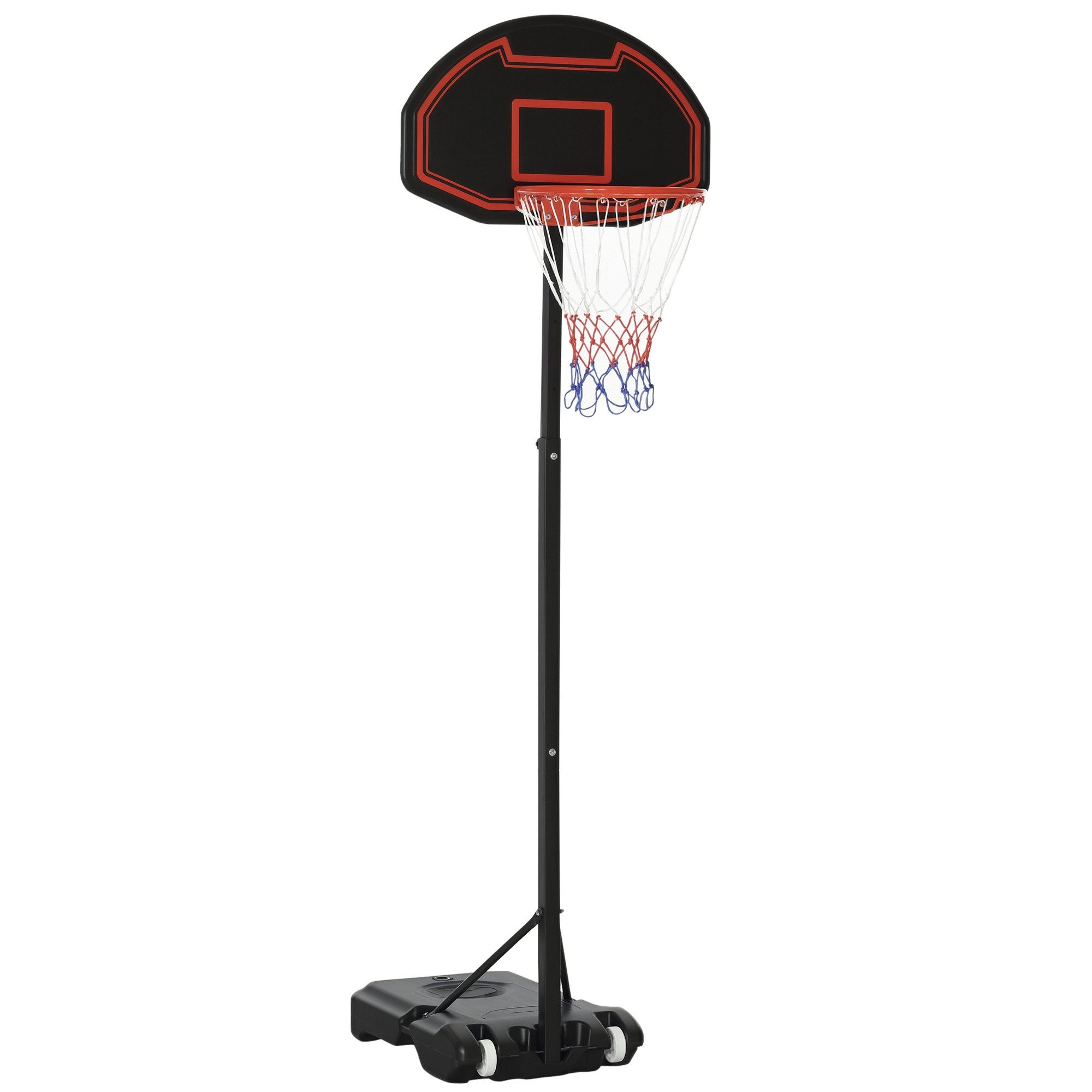 HOMCOM Basketballständer Basketballkorb, höhenverstellbar Stahl Kunststoff Schwarz (Set, 1-St., 1 x Basketball-Ständer), 73L x 49B x 195-250H cm