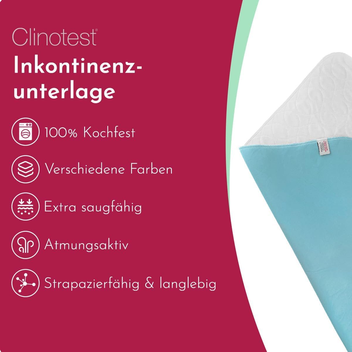Inkontinenzauflage Inkontinenzunterlage/ Nässeschutz/ Bettschutz Clinotest, wiederverwendbar – Bild 2 von 5