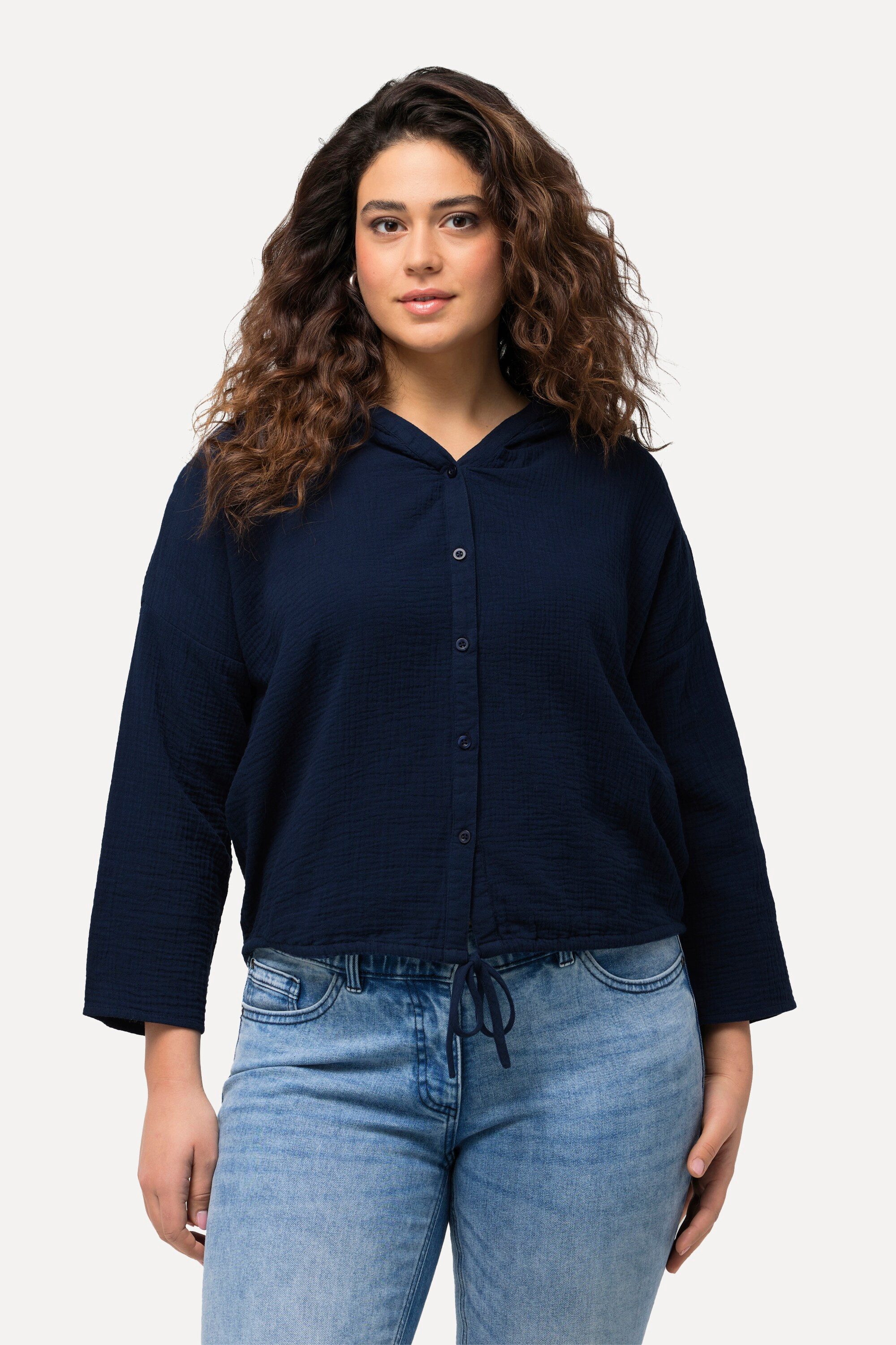 Ulla Popken Druckbluse Bluse Musselin Kapuze günstig online kaufen