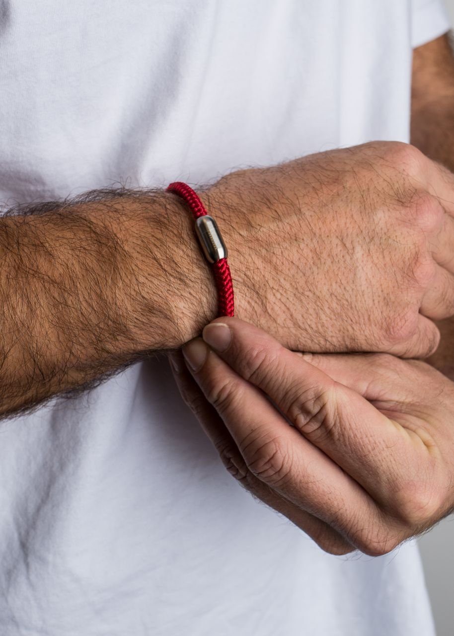 Akitsune Armband Silvus Nylonarmband - Mattsilber - Maroon 17,50cm