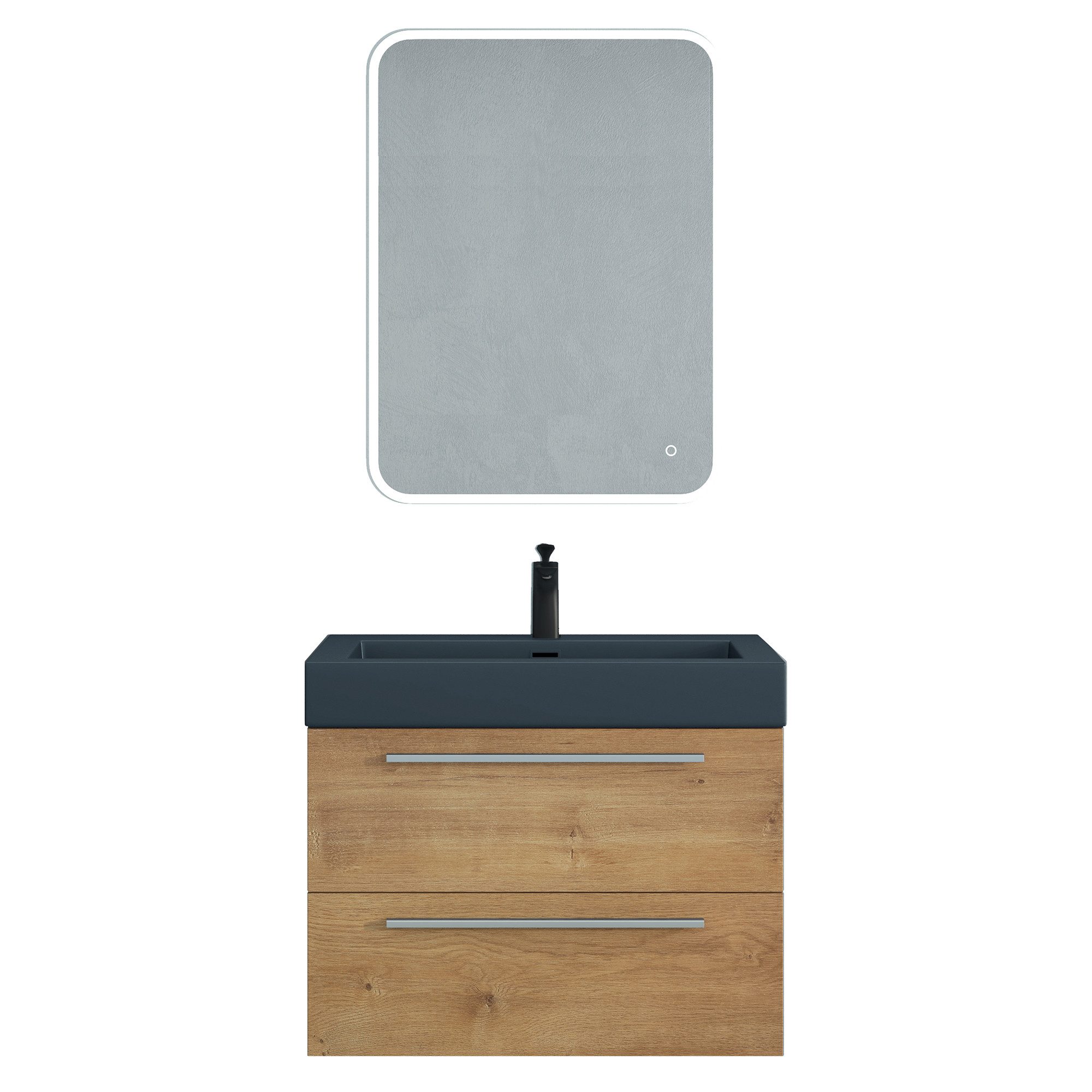 doporro Badmöbel-Set Waschtisch mit Unterschrank Soft-Close mit 2 Schubladen Quadratto, Holzbeschichtung, Mineralguss-Waschbecken