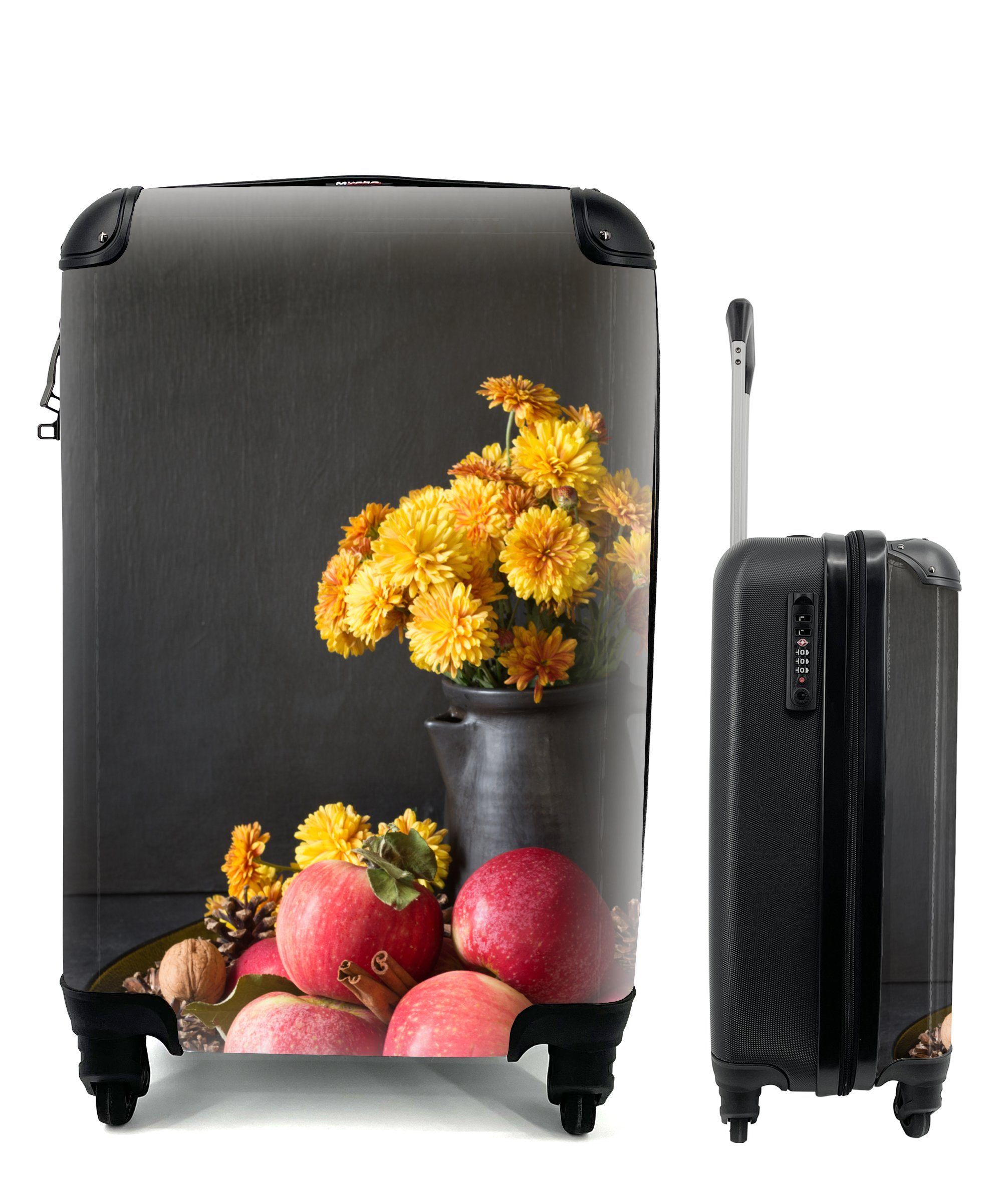 MuchoWow Handgepäckkoffer Blumen - Apfel - Zimt, 4 Rollen, Reisetasche mit rollen, Handgepäck für Ferien, Trolley, Reisekoffer