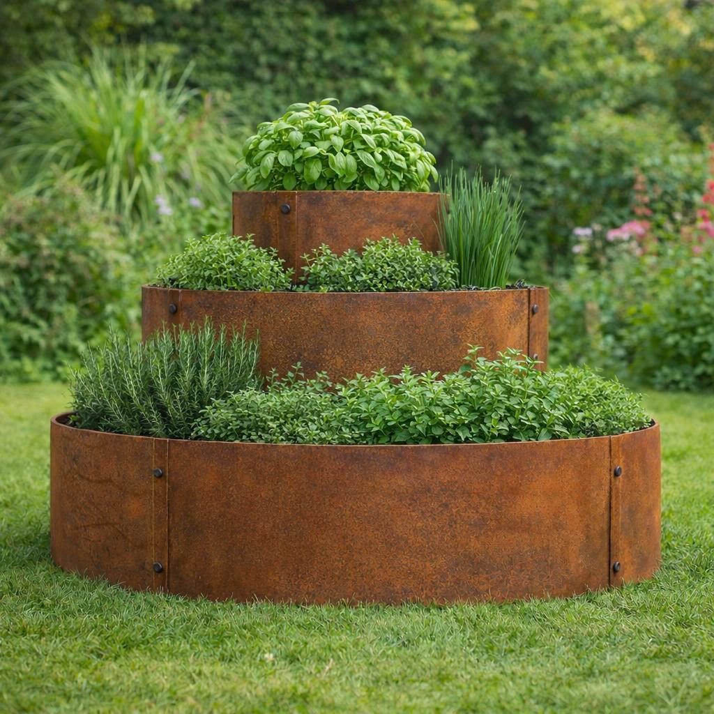 ESTEXO Beetumrandung Pflanzpyramide Hochbeet Pflanzring Ø 30/60/90 cm Kräuterspirale Rost