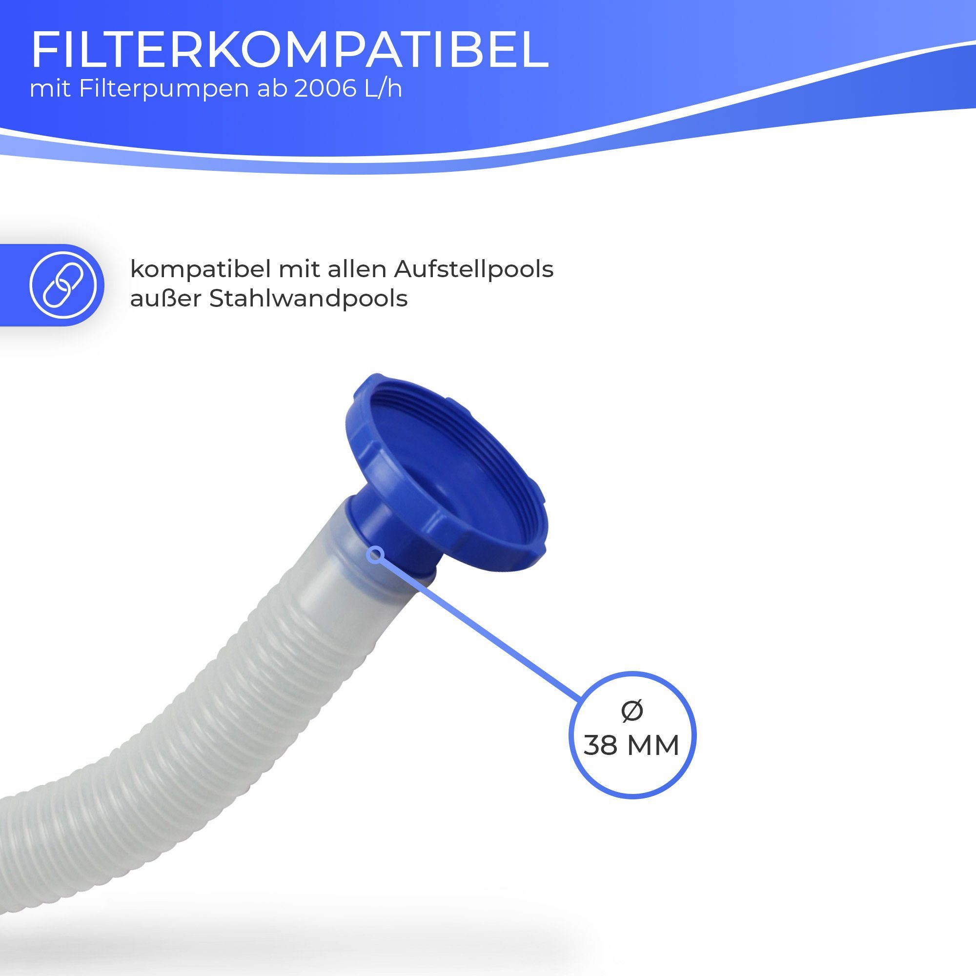 Bestway Skimmer mit Adapter für Aufstellpools (1 St., Oberflächenskimmer inkl. Befestigung, Poolschlauch, Anschlussadapter), für Pools ab 2006 l/h, korrosionsbeständig, einfach zu reinigen