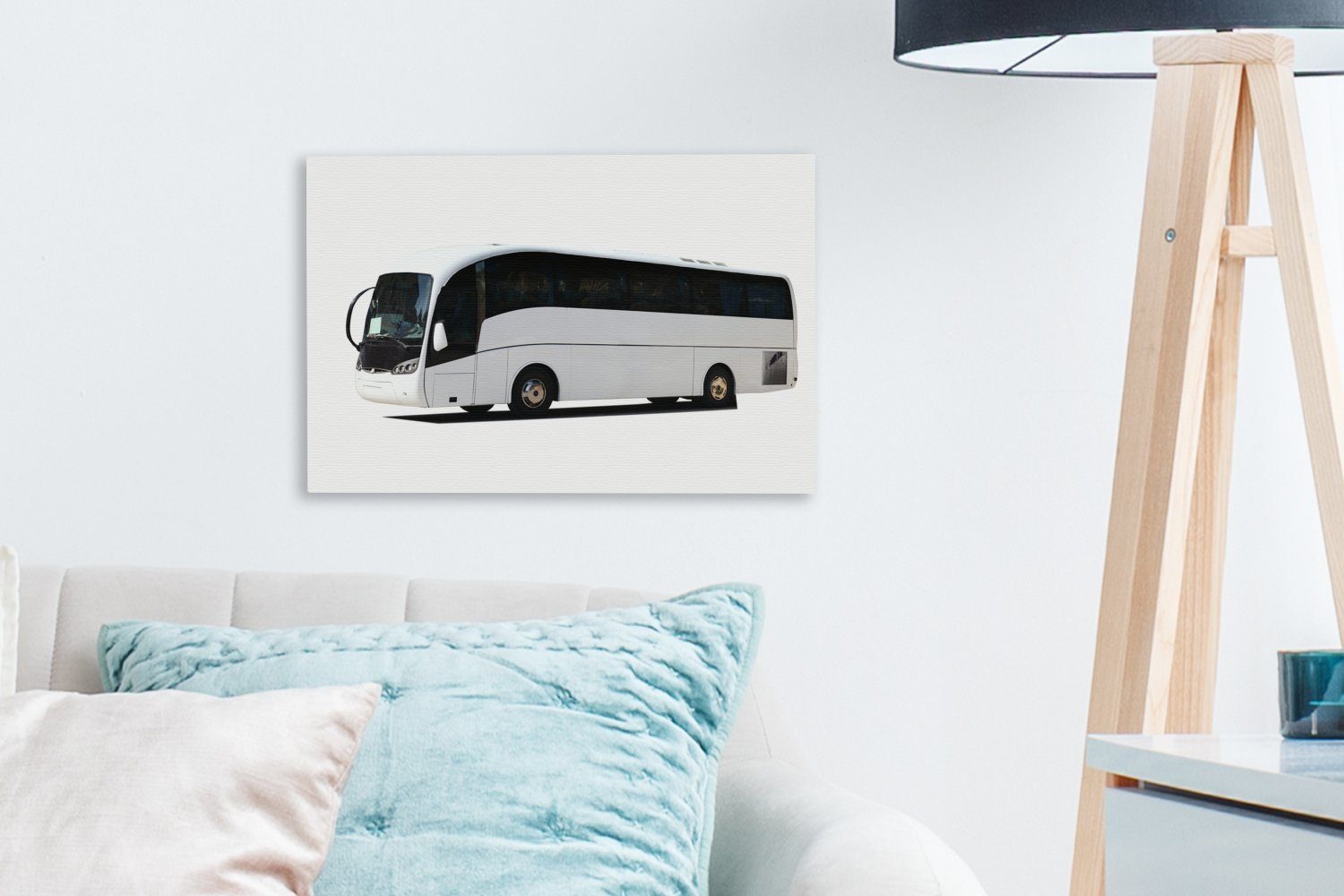 weiß Wanddeko, (1 Wandbild Leinwandbild Leinwandbilder, eines Busses, OneMillionCanvasses® 30x20 Seitenansicht lackierten Aufhängefertig, St), cm