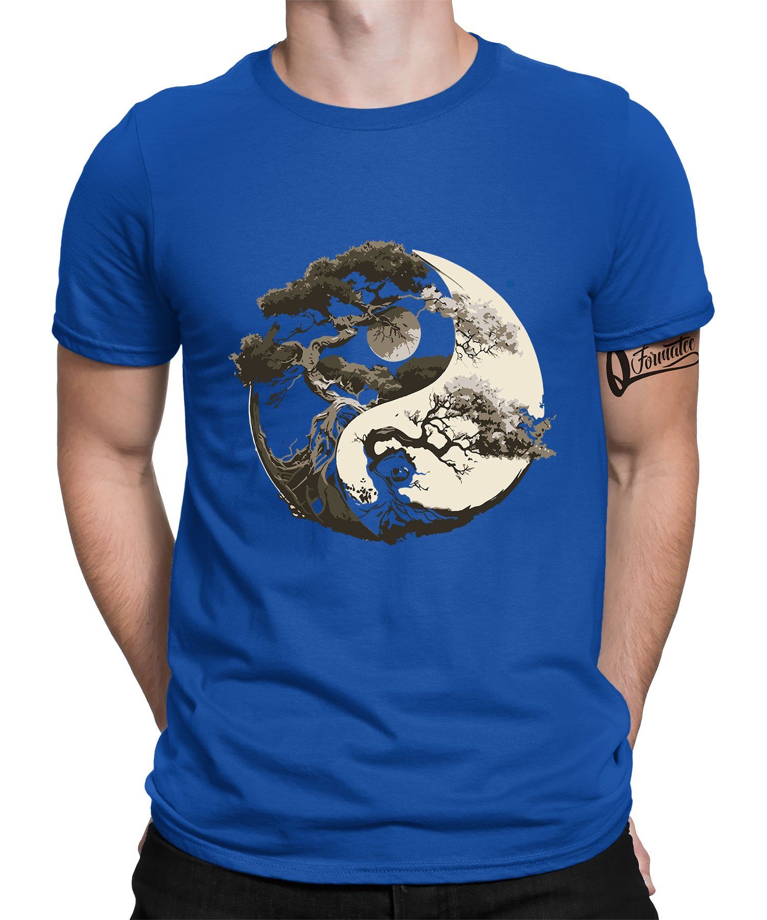 Quattro Formatee Kurzarmshirt Yin Yang Bonsai Baum Japan Buddha Zen Meditation Ästhetik Herren T-Shi (1-tlg) Blau | T-Shirts