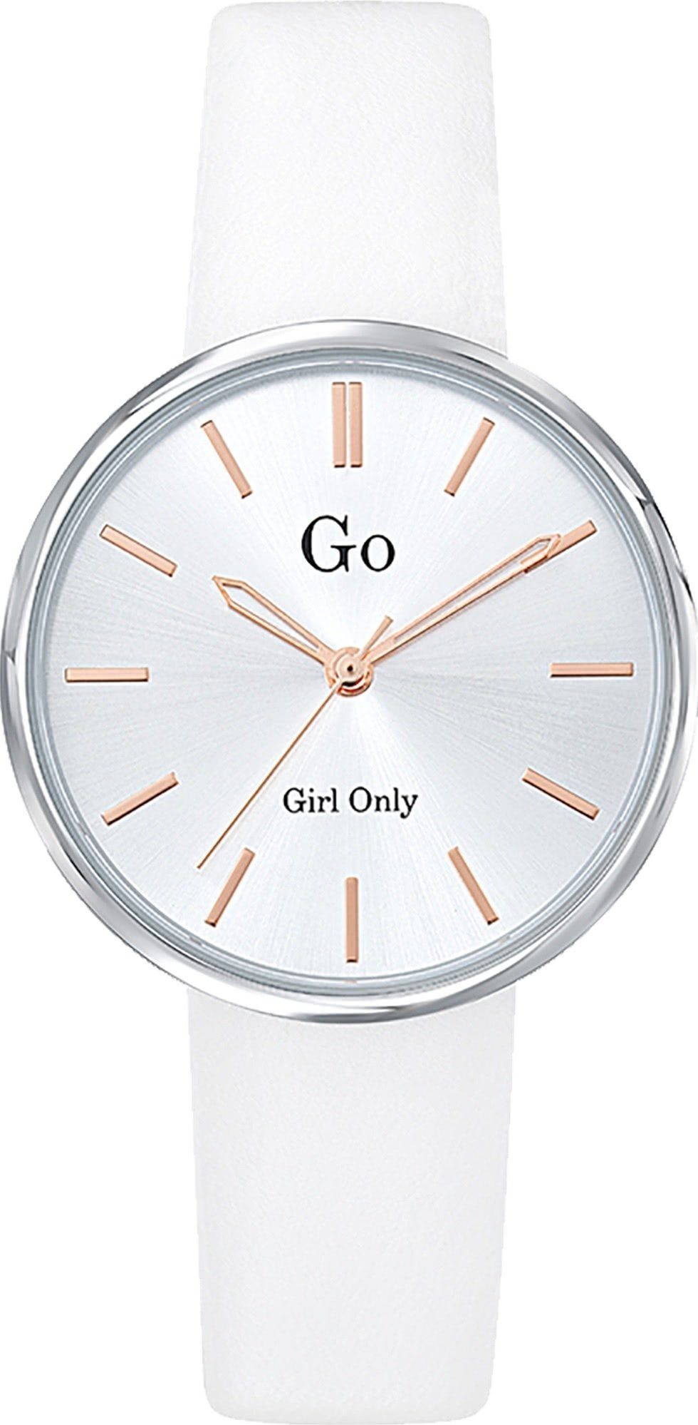 Girl Only Quarzuhr Girl Only Damen Armbanduhr weiß, (Analoguhr), Damenuhr GO weiß, mittel (ca. 32mm) Lederarmband, Casual-Style