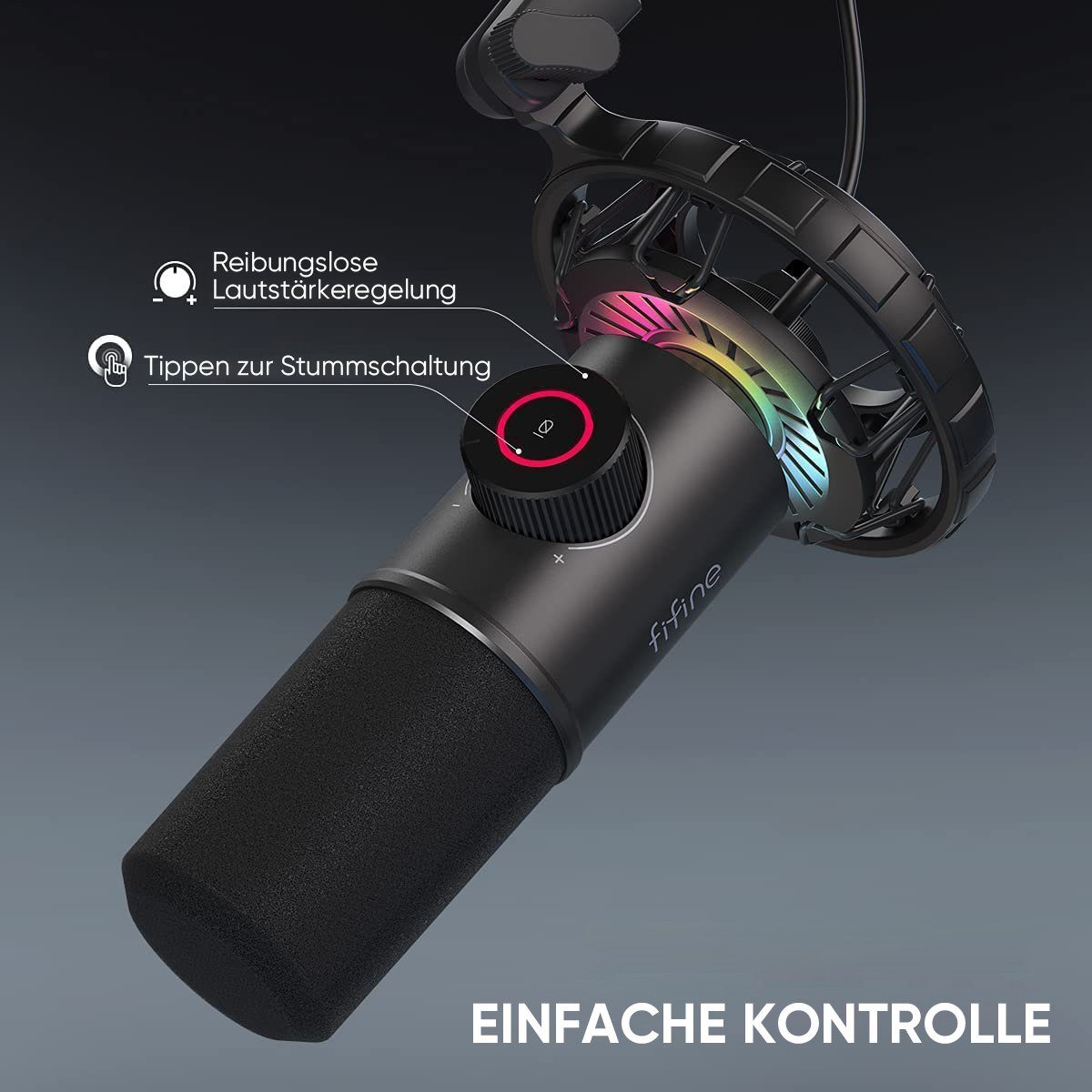 FIFINE Mikrofon USB Dynamische Mikrofon Gaming mit RGB Lichteffekt