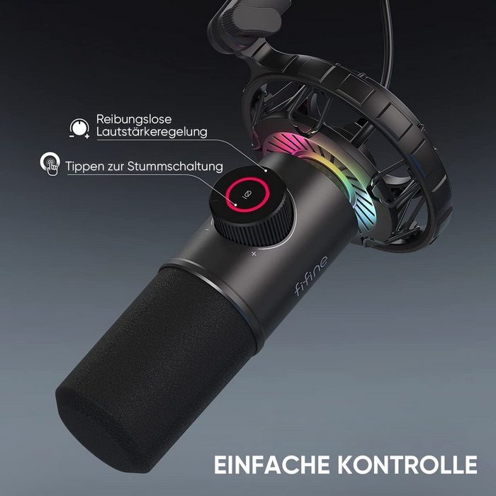 FIFINE Mikrofon USB Dynamische Mikrofon Gaming mit RGB Lichteffekt