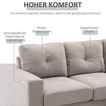 HOMCOM 3-Sitzer Ecksofa Eckcouch in L-Form, Eckgarnitur in Leinenoptik, Stoffsofa 1 Teile, für Wohnzimmer, Hellgrau, 193 x 136 x 85 cm