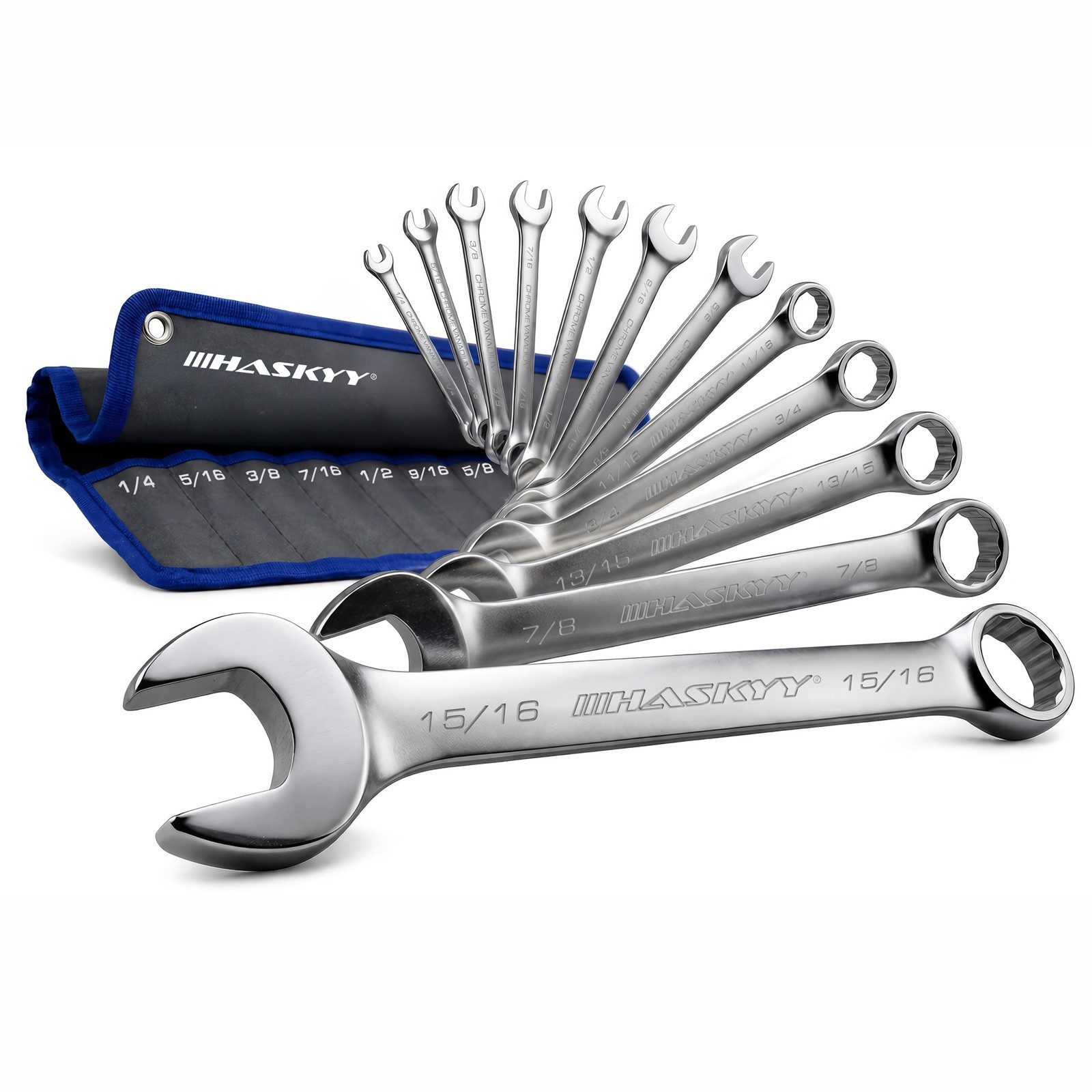 HASKYY Gabel- und Ringschlüssel HASKYY Zoll Maul Ringschlüssel SAE Satz 1/4"-15/16" Gabel