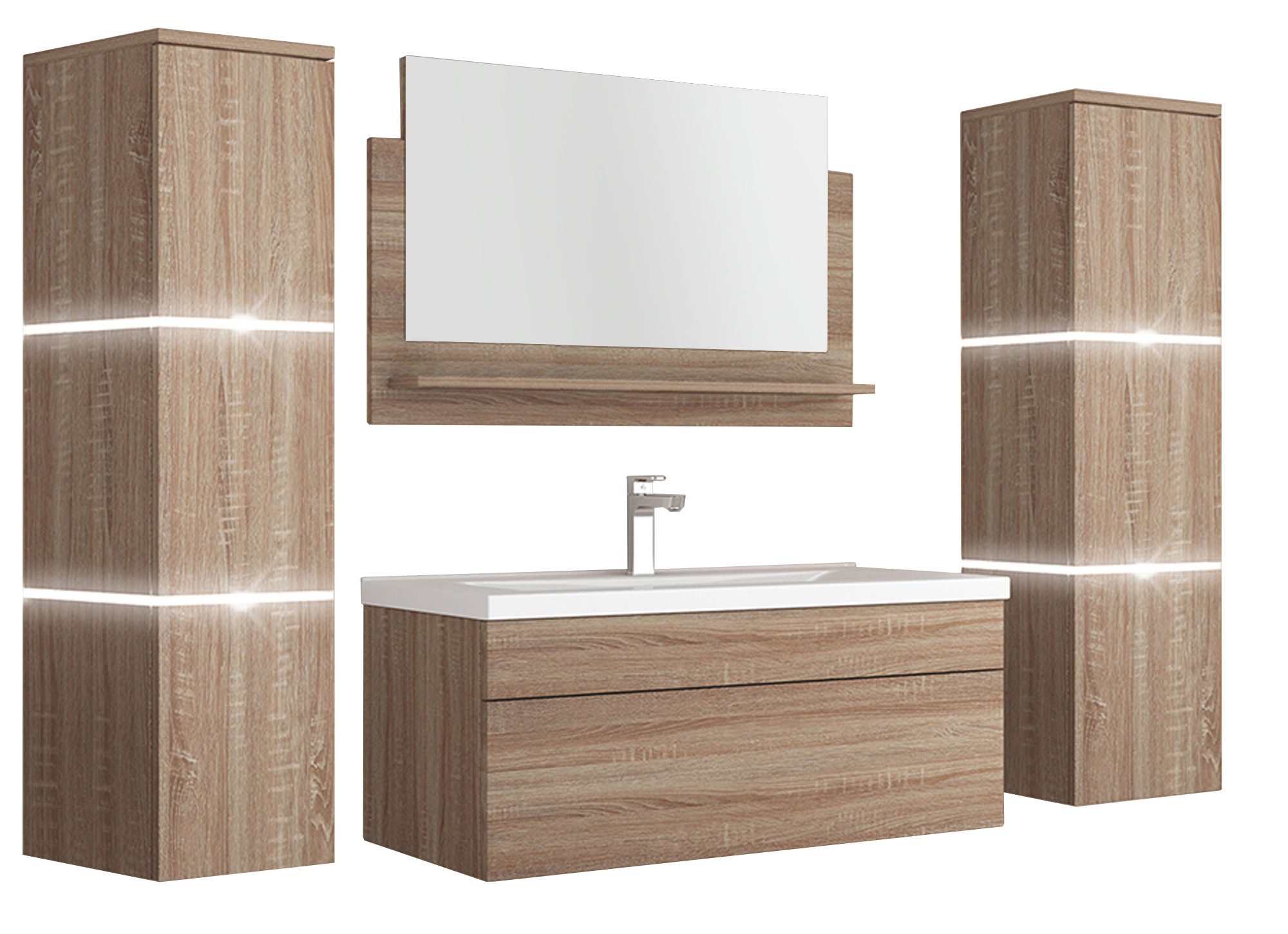 Aileenstore Badmöbel-Set Island 80, (5-St., Badmöbel-Set 5-teilig), Breite 80 cm, LED-Beleuchtung