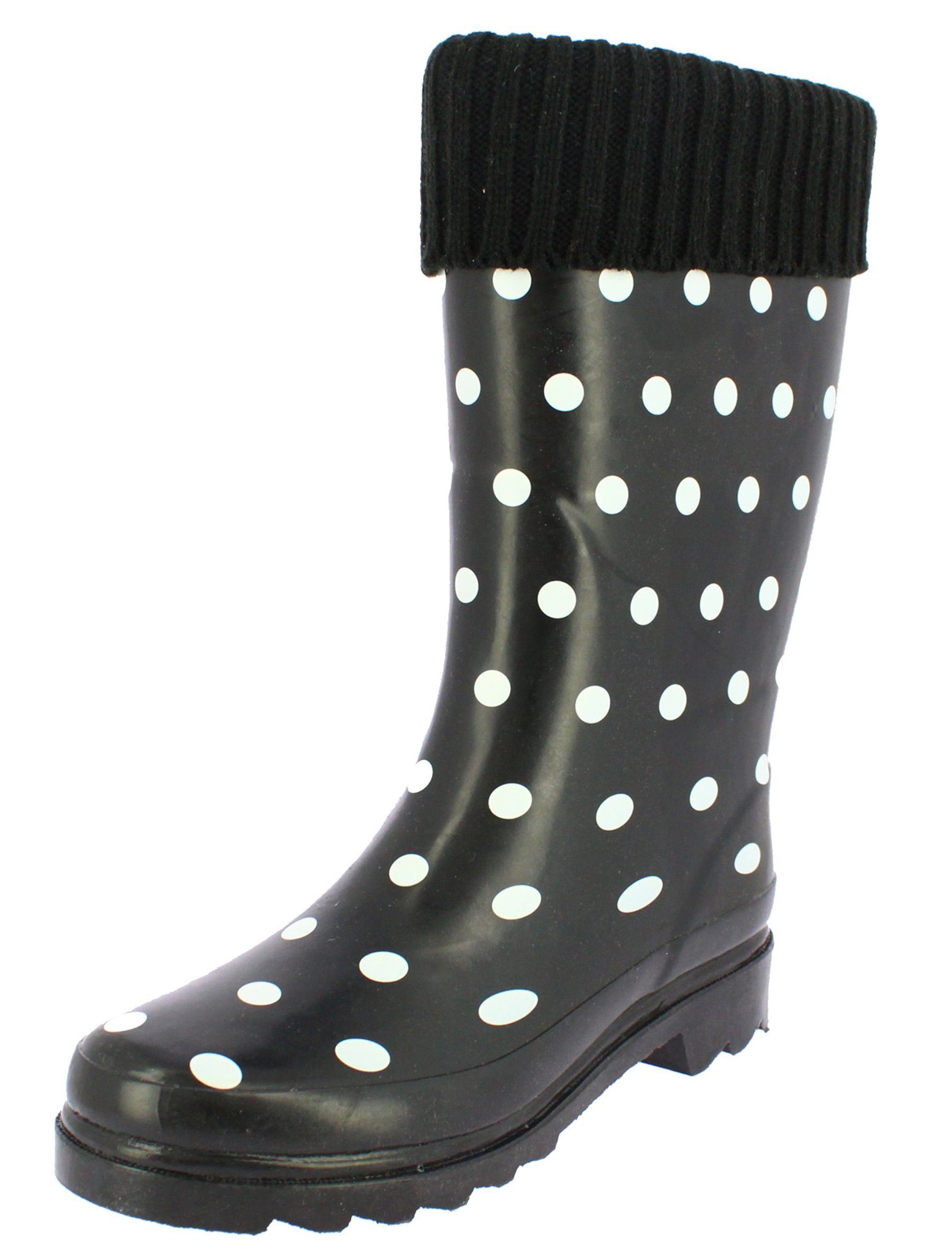 Beck Damen Gummistiefel Dots mit Warmfutter Gummistiefel (für warme Füße bei Nässe und Kälte) wasserdicht, mit modischem Strickkragen