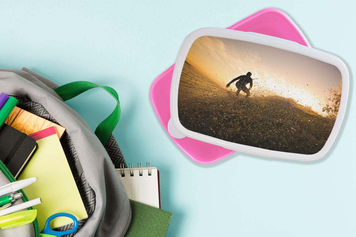 Surfer-Silhouette, Kunststoff, (2-tlg), Brotbox Kunststoff Lunchbox Mädchen, für Brotdose rosa Kinder, MuchoWow Snackbox, Erwachsene,