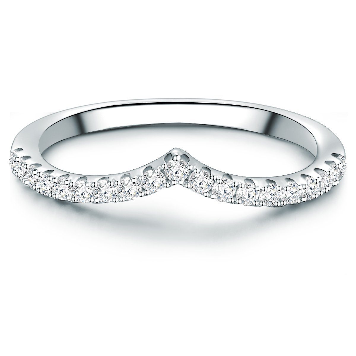 Silberring in V-Optik Zirkonia Sterling 925 Trilani Silber, Damen-Ring aus mit