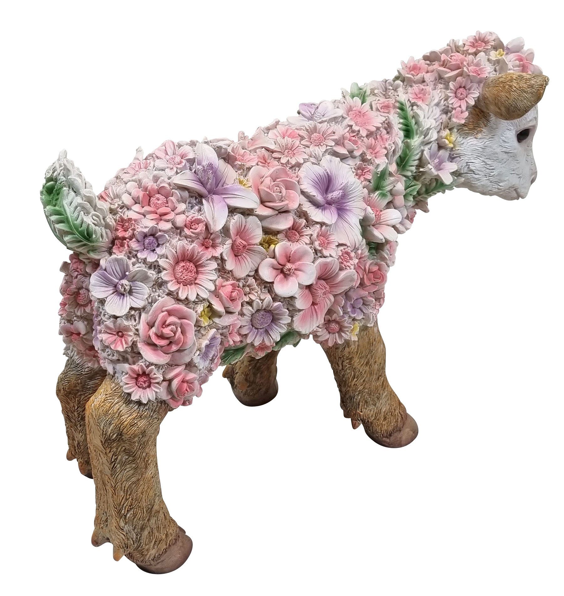(1 handbemalte Ziege Blumen, mit Plus Tierfigur lustige Fachhandel St), stehend Gartenfigur Gartendeko,