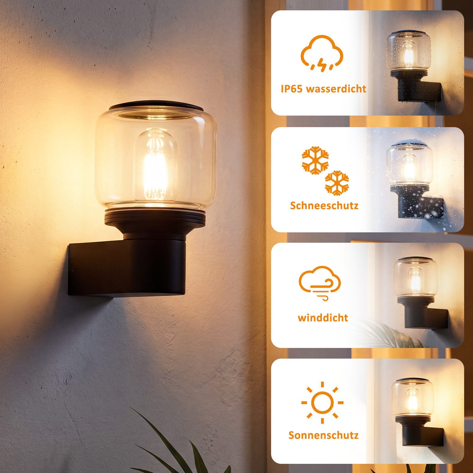 Nettlife Außen-Wandleuchte Schwarz balkon landhaus Außen Garten E27 Fassung max. 40W, ohne Leuchtmittel, für Terrasse Balkon Hauswand Garten